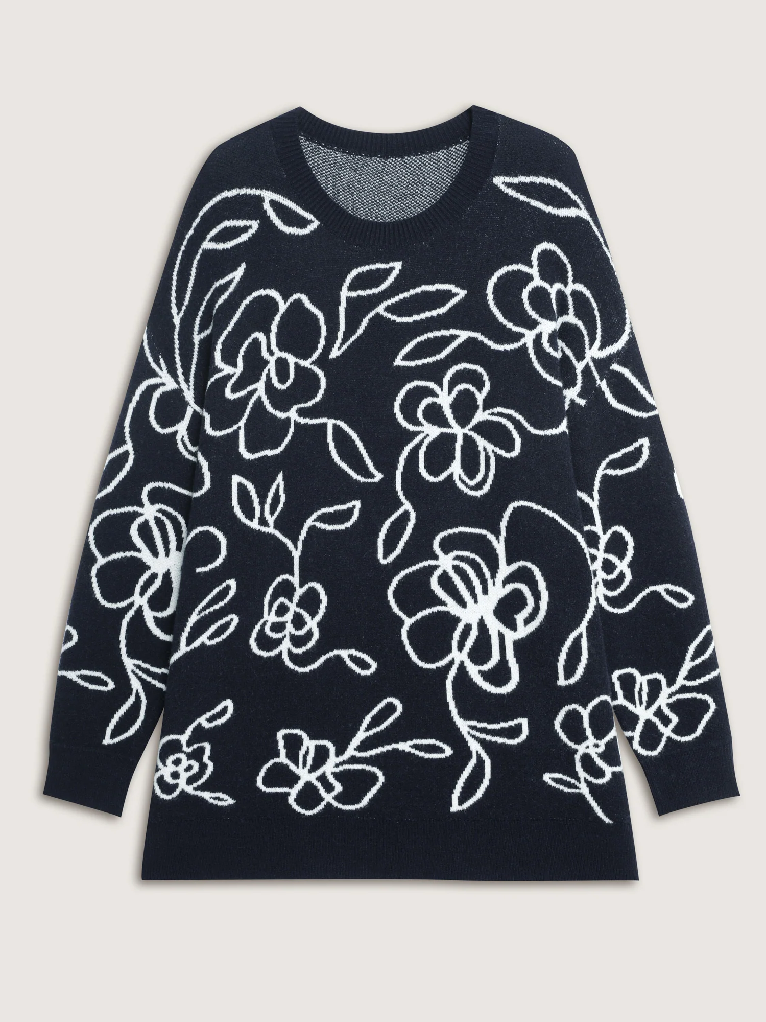 Supersoft Round Neck Floral Split Hem Pullover - Image 8