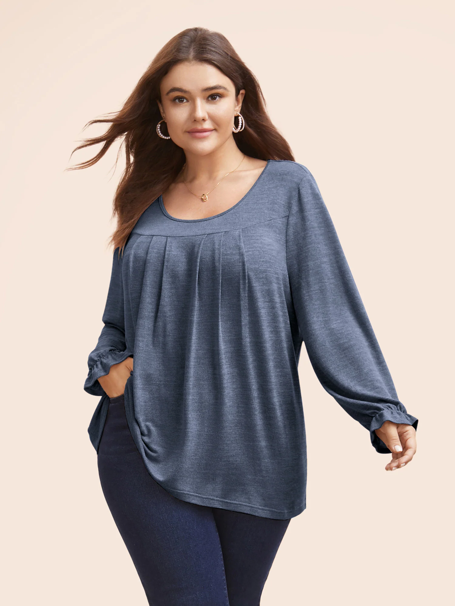 Round Neck Heather Pleated T-shirt - Image 10