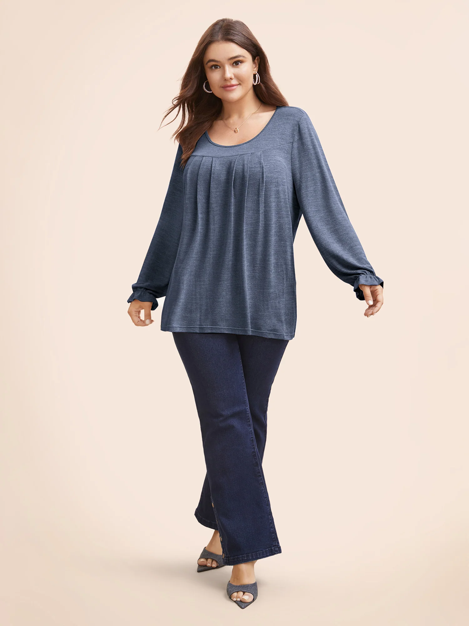 Round Neck Heather Pleated T-shirt - Image 11