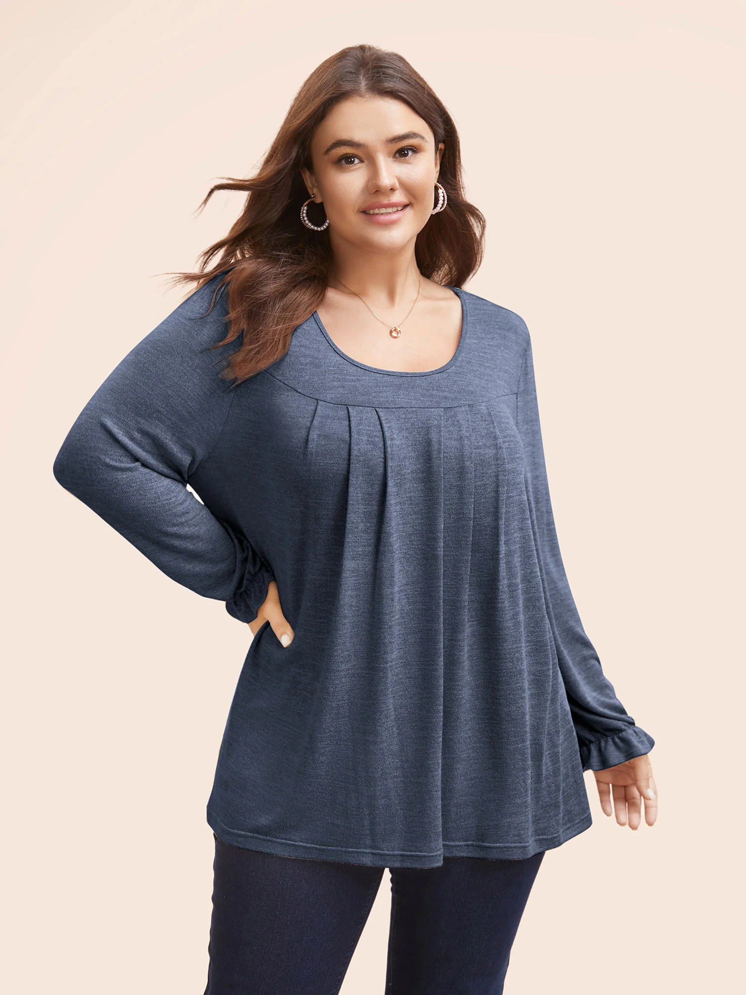 Round Neck Heather Pleated T-shirt - Image 12