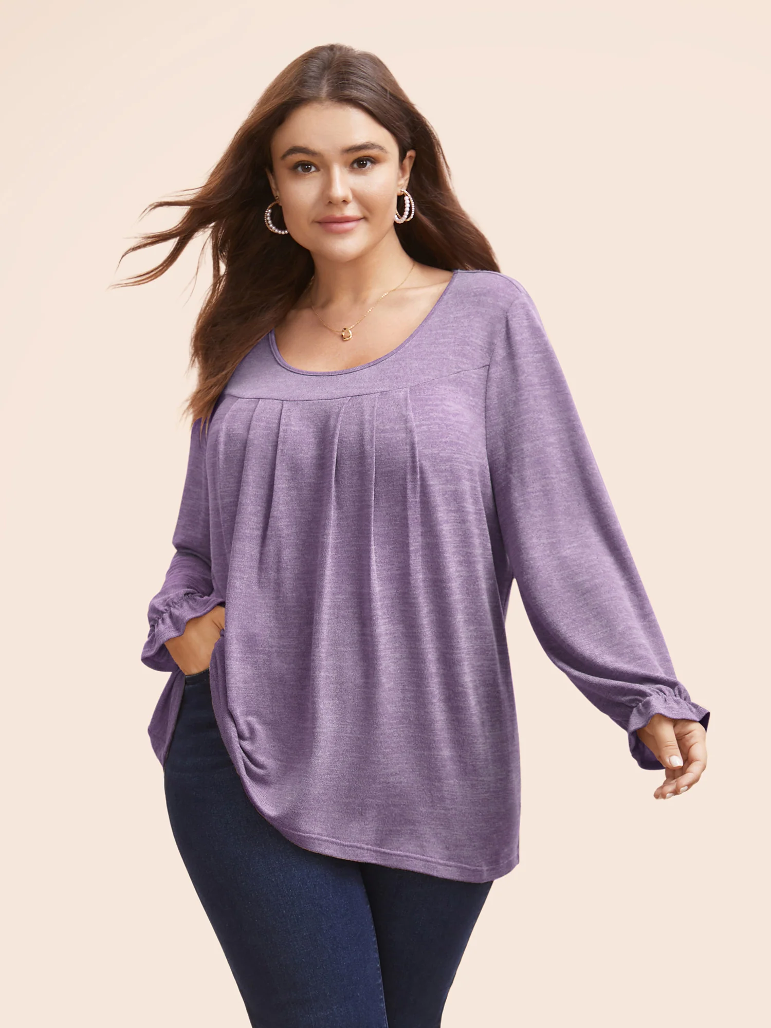 Round Neck Heather Pleated T-shirt - Image 14