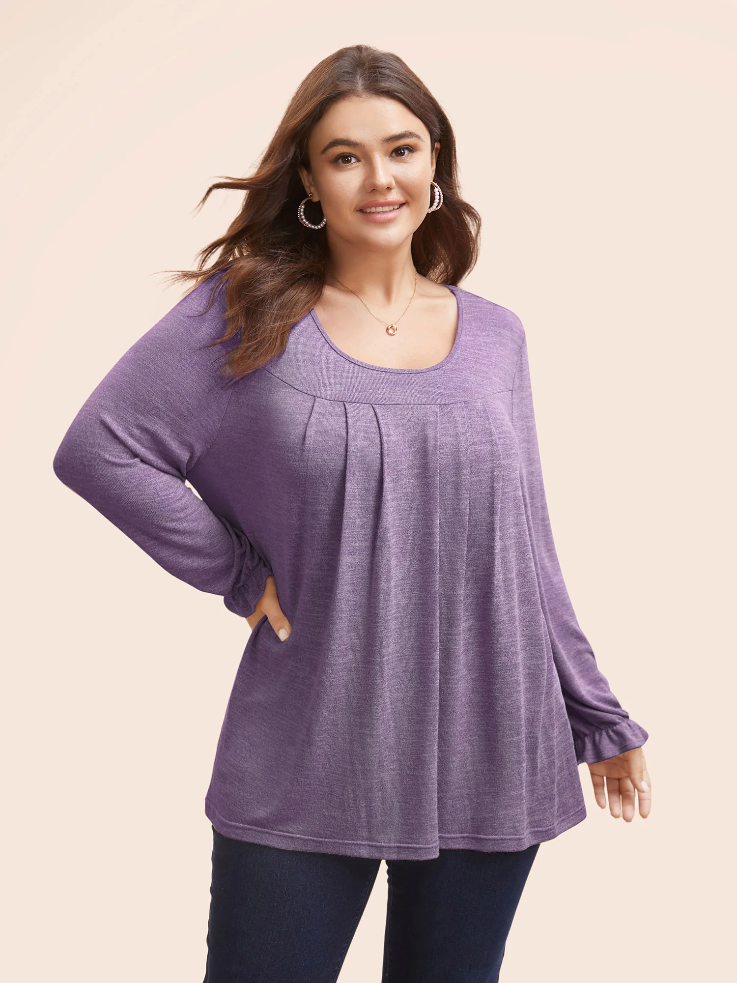 Round Neck Heather Pleated T-shirt - Image 16
