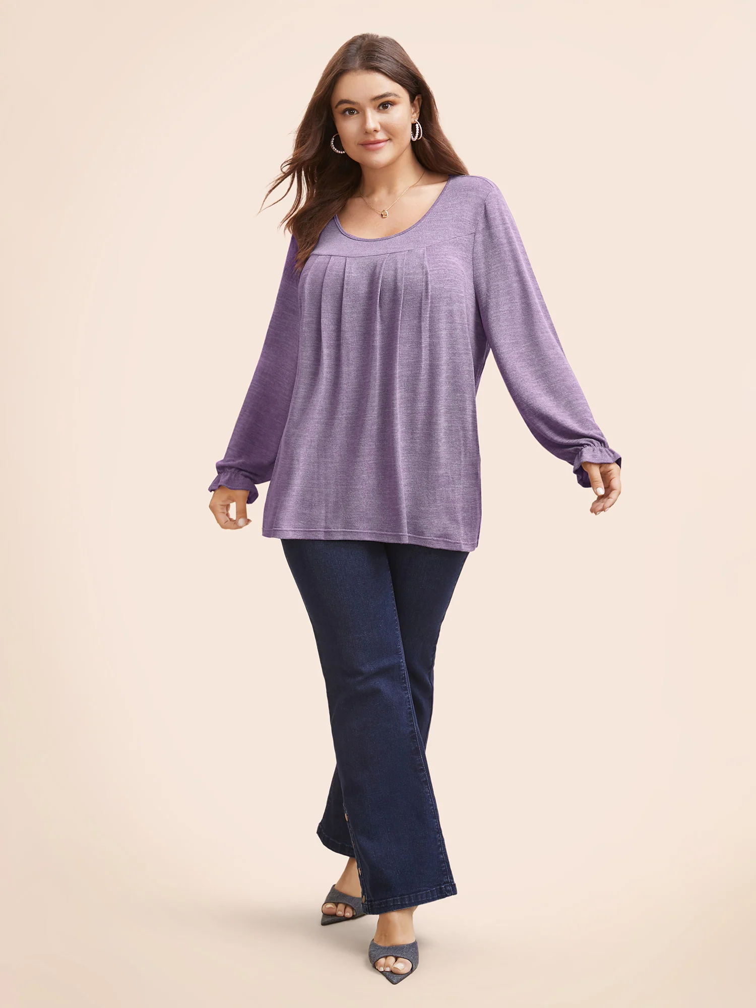 Round Neck Heather Pleated T-shirt - Image 17