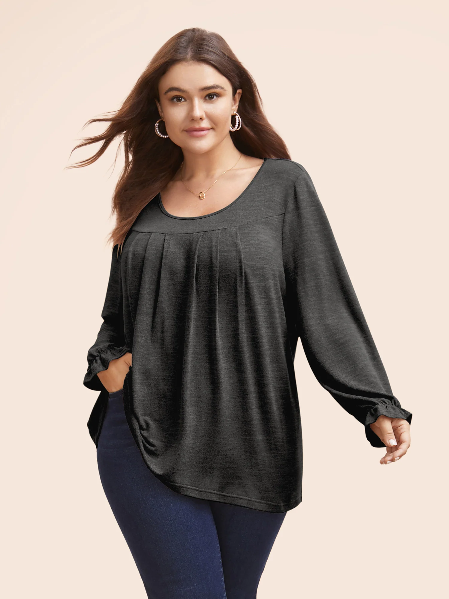 Round Neck Heather Pleated T-shirt - Image 18