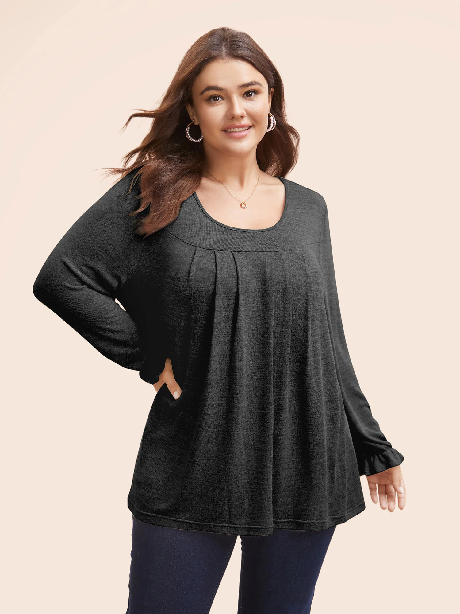 Round Neck Heather Pleated T-shirt - Image 20