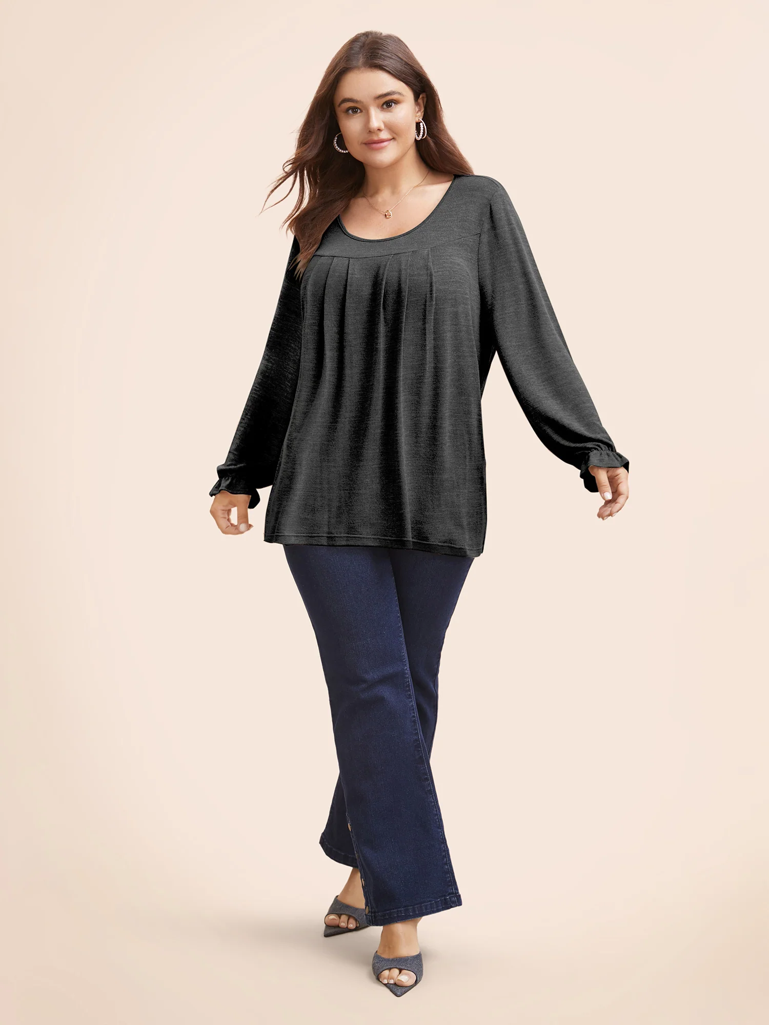 Round Neck Heather Pleated T-shirt - Image 21