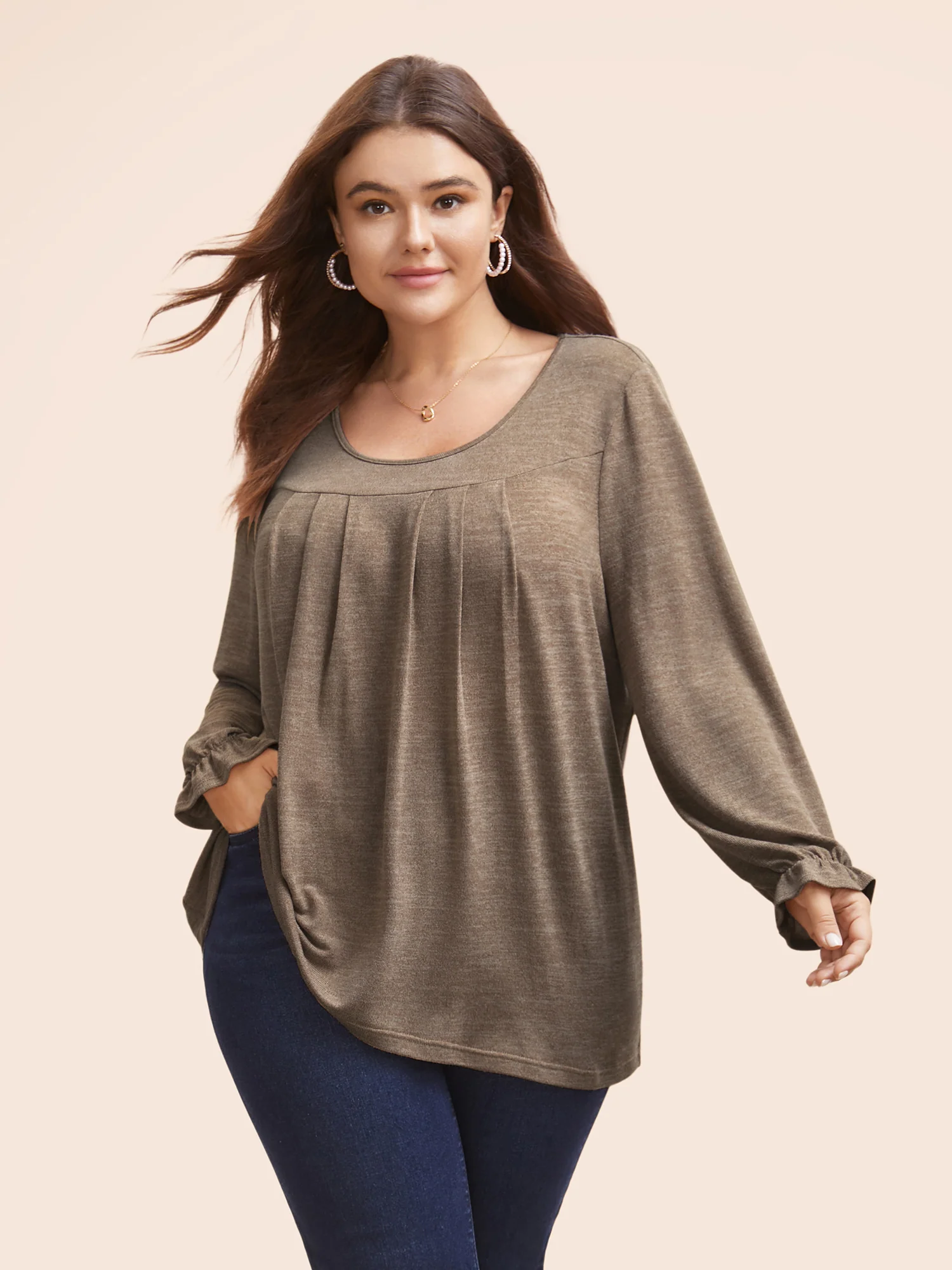 Round Neck Heather Pleated T-shirt - Image 22