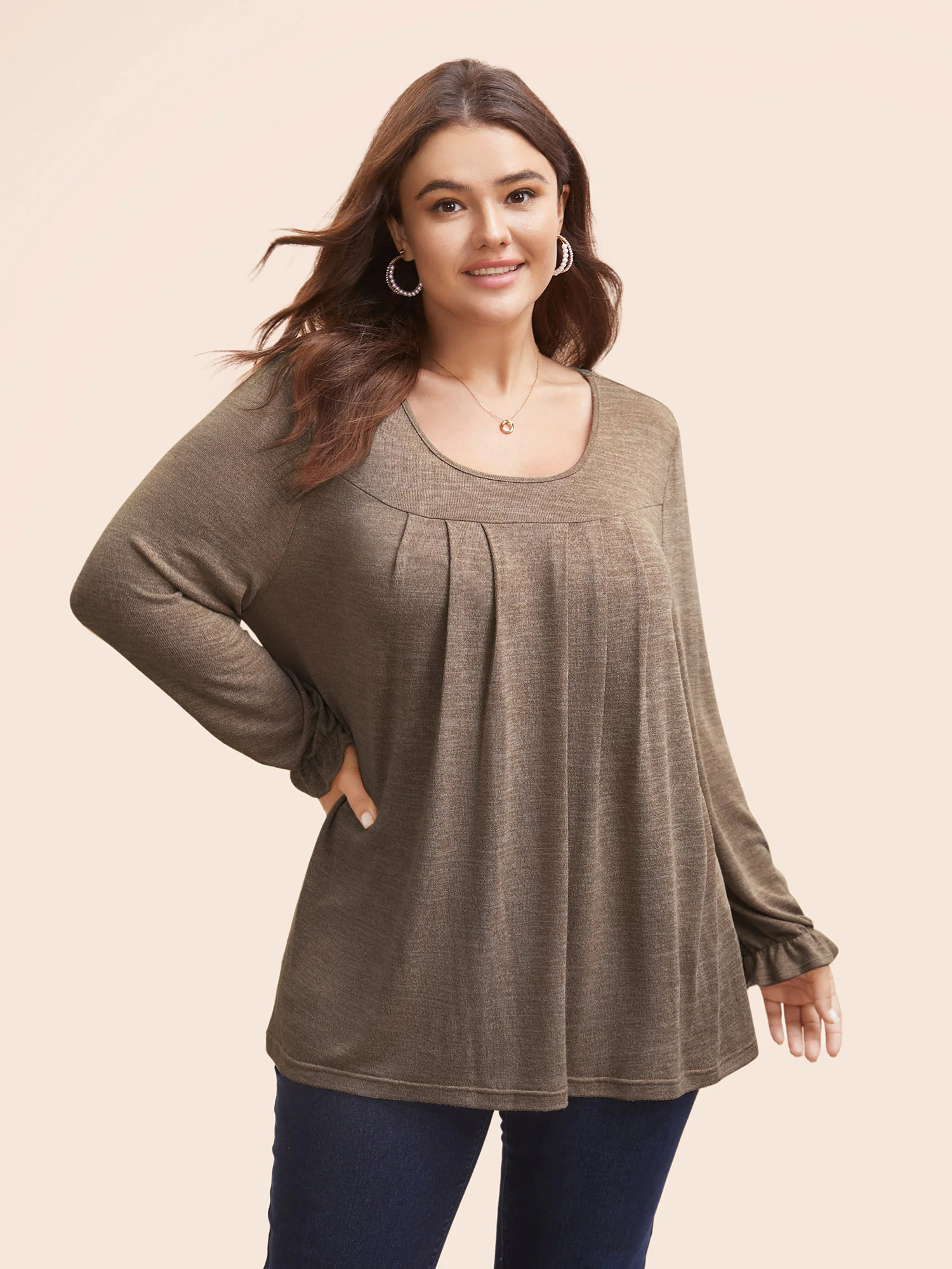 Round Neck Heather Pleated T-shirt - Image 24