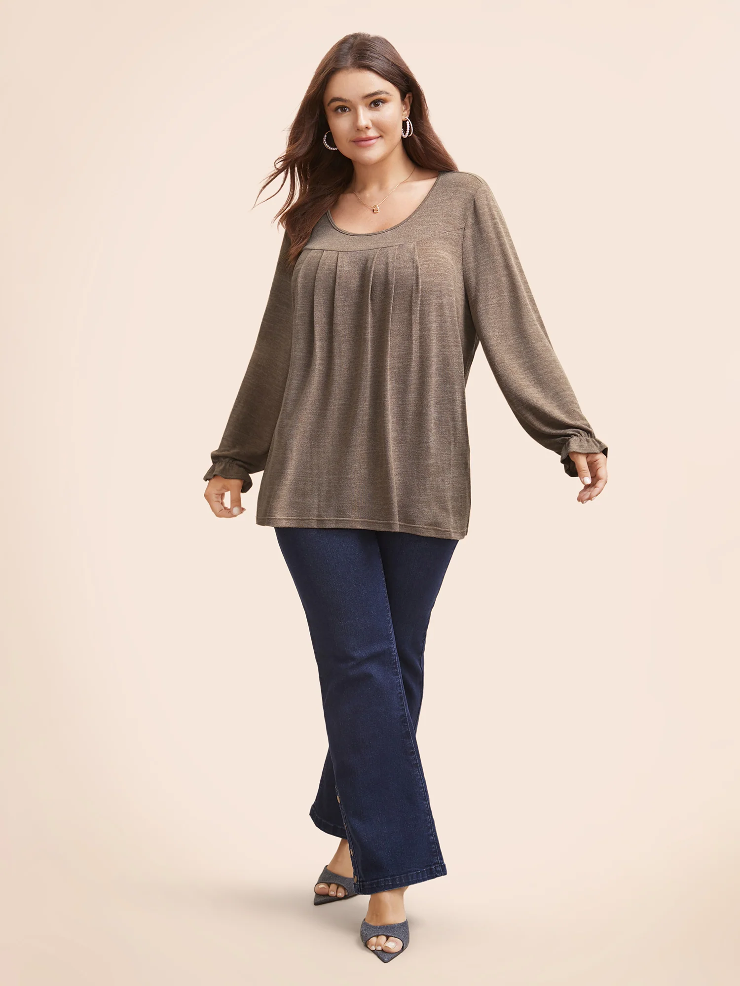Round Neck Heather Pleated T-shirt - Image 25