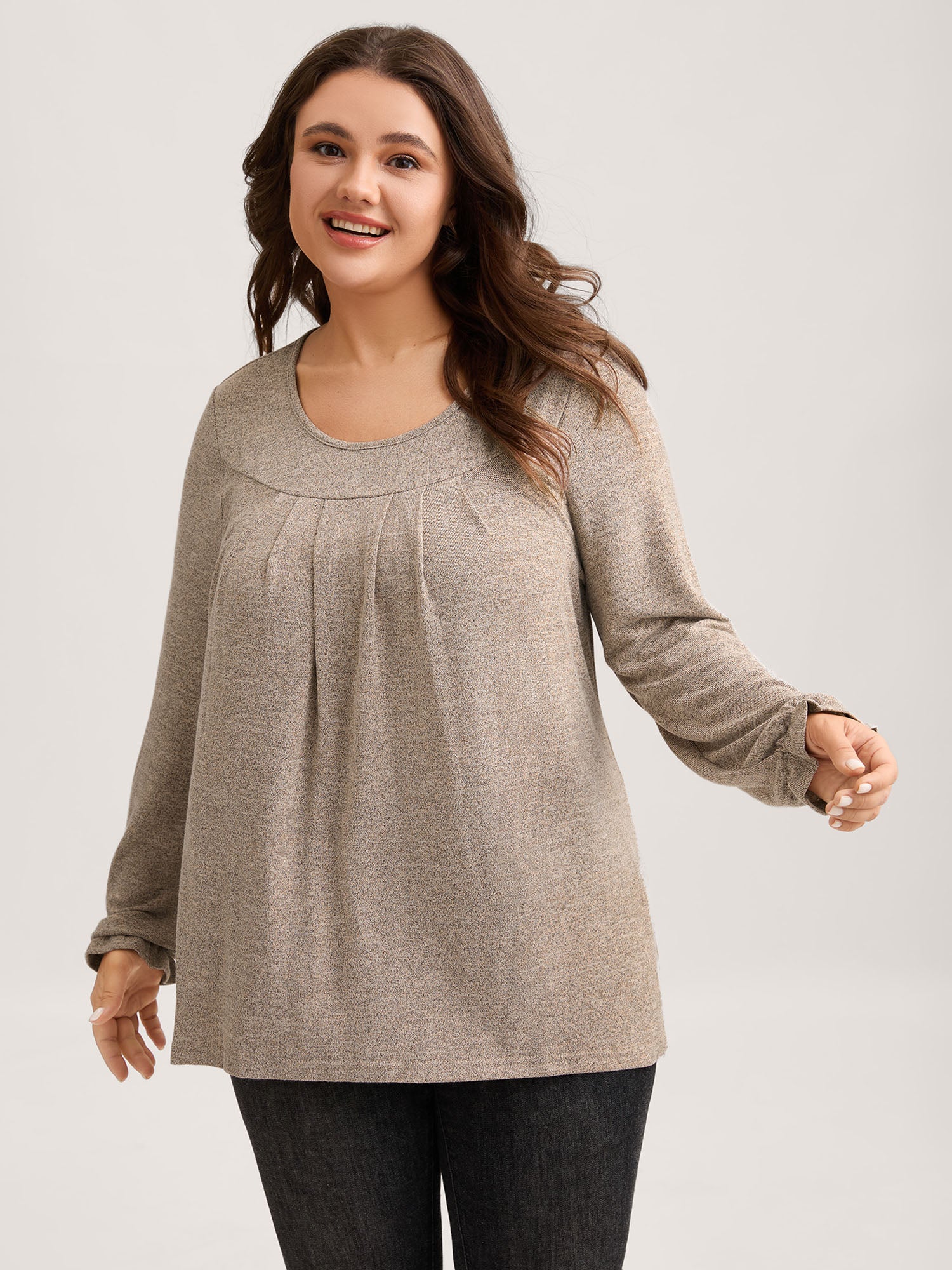 Round Neck Heather Pleated T-shirt - Image 27