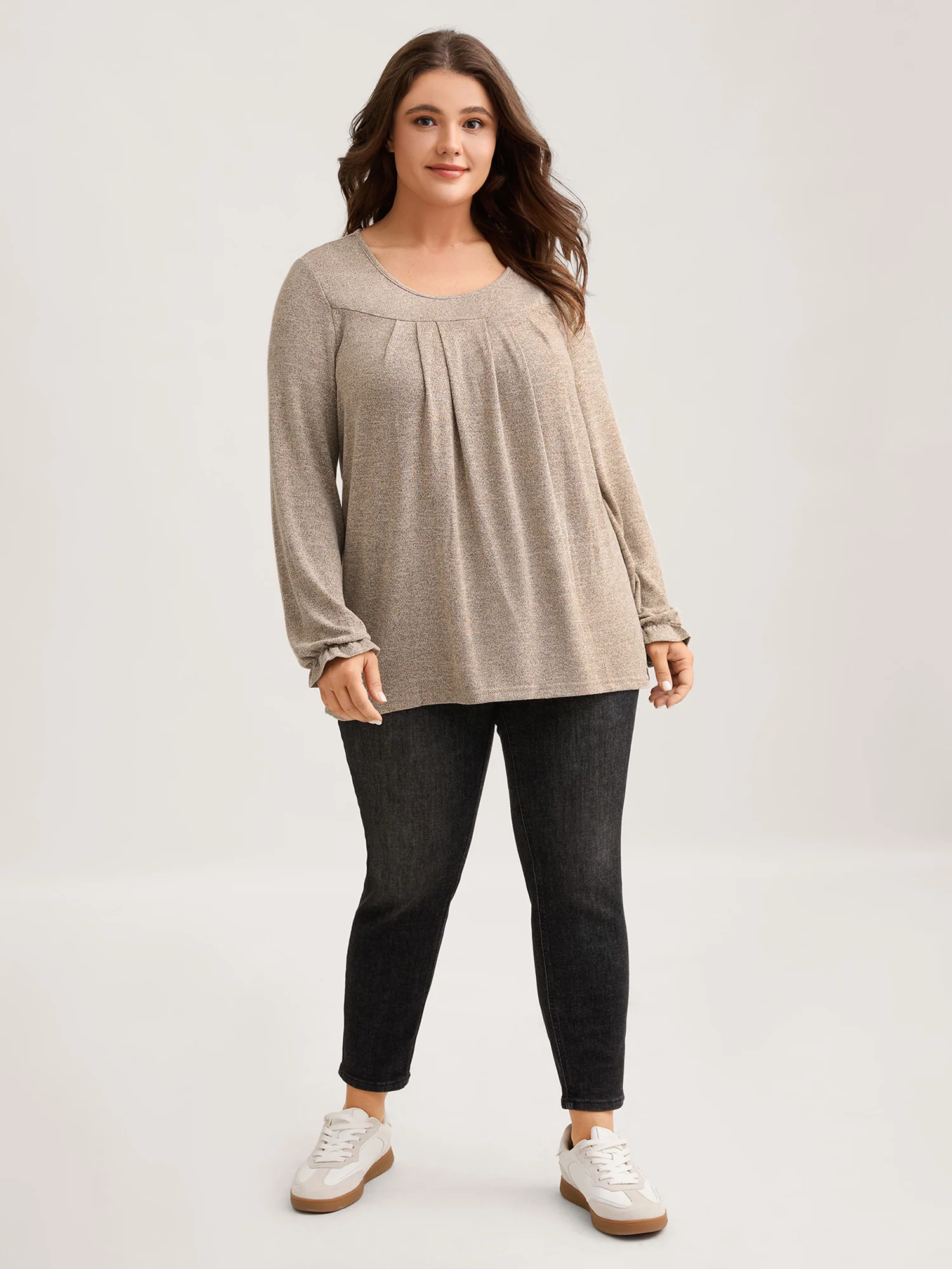 Round Neck Heather Pleated T-shirt - Image 28