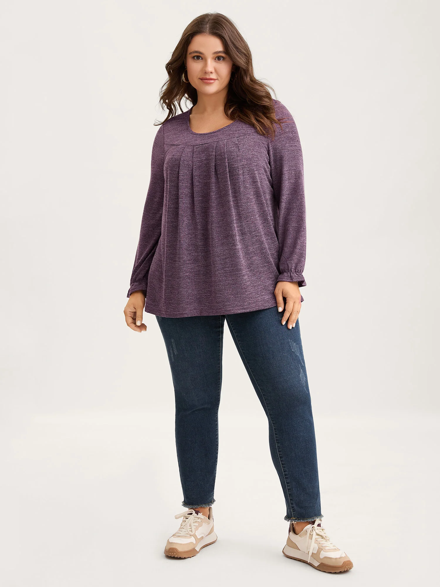 Round Neck Heather Pleated T-shirt - Image 3