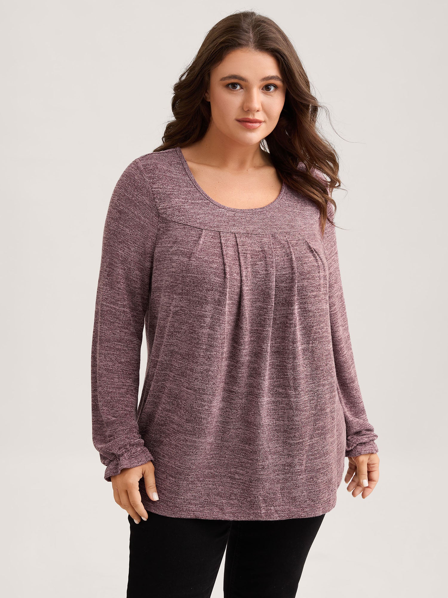 Round Neck Heather Pleated T-shirt - Image 34