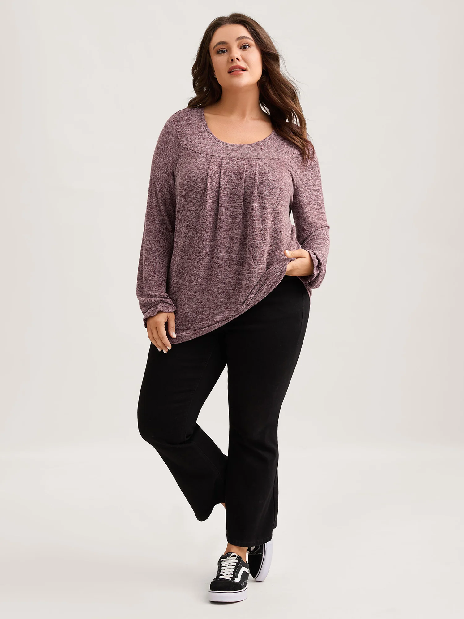 Round Neck Heather Pleated T-shirt - Image 36