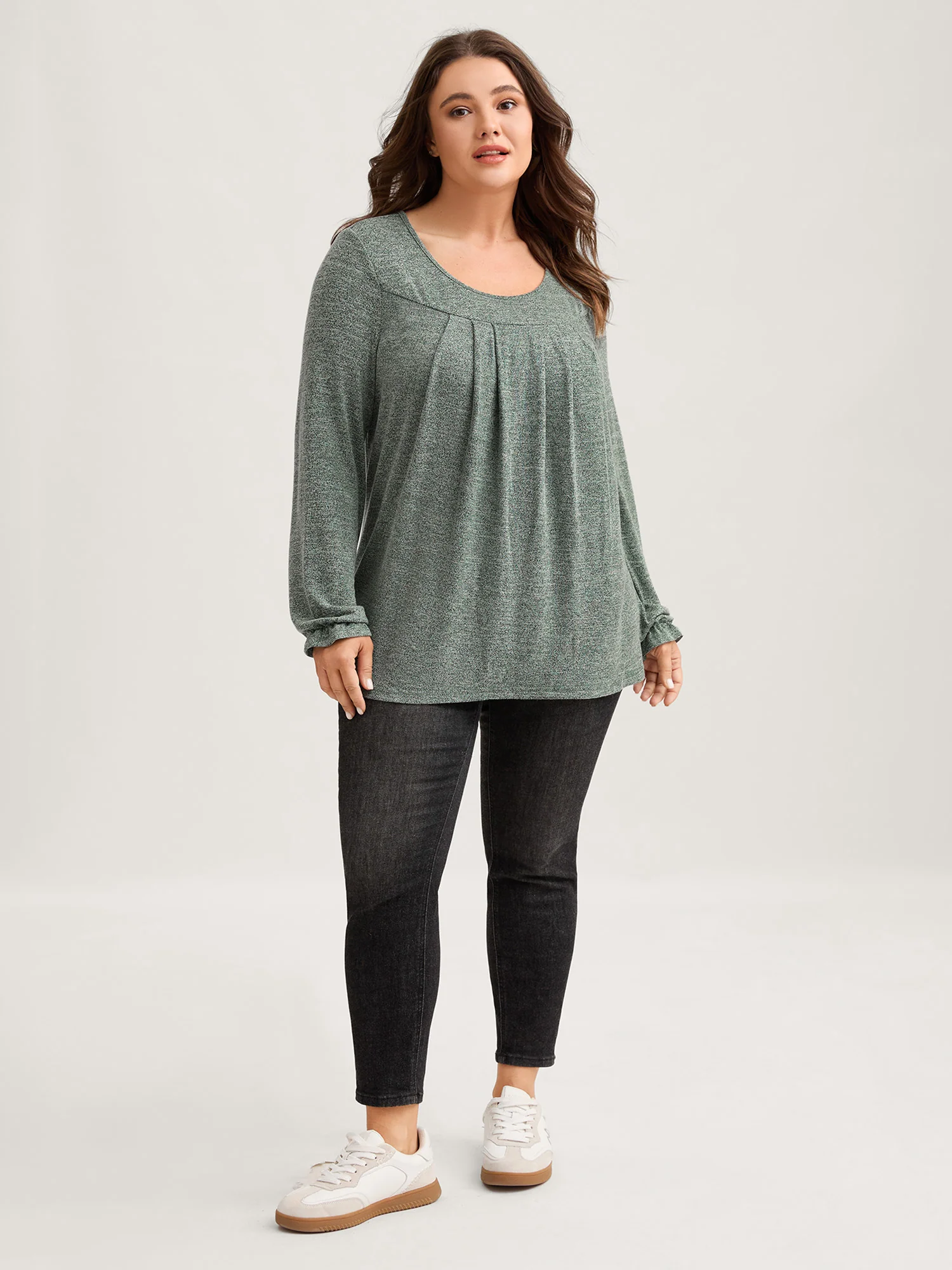 Round Neck Heather Pleated T-shirt - Image 7