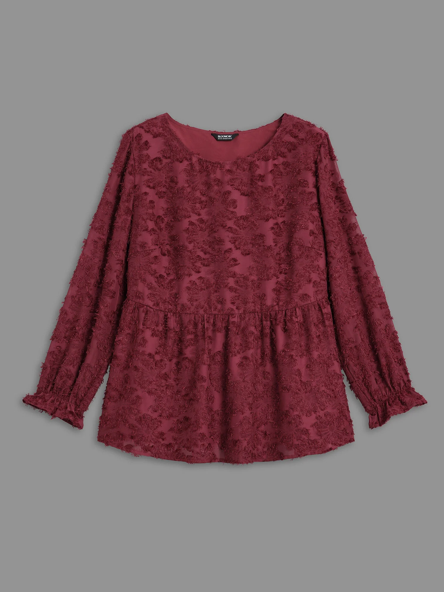 Round Neck Jacquard Plisse Ruched Blouse - Image 7