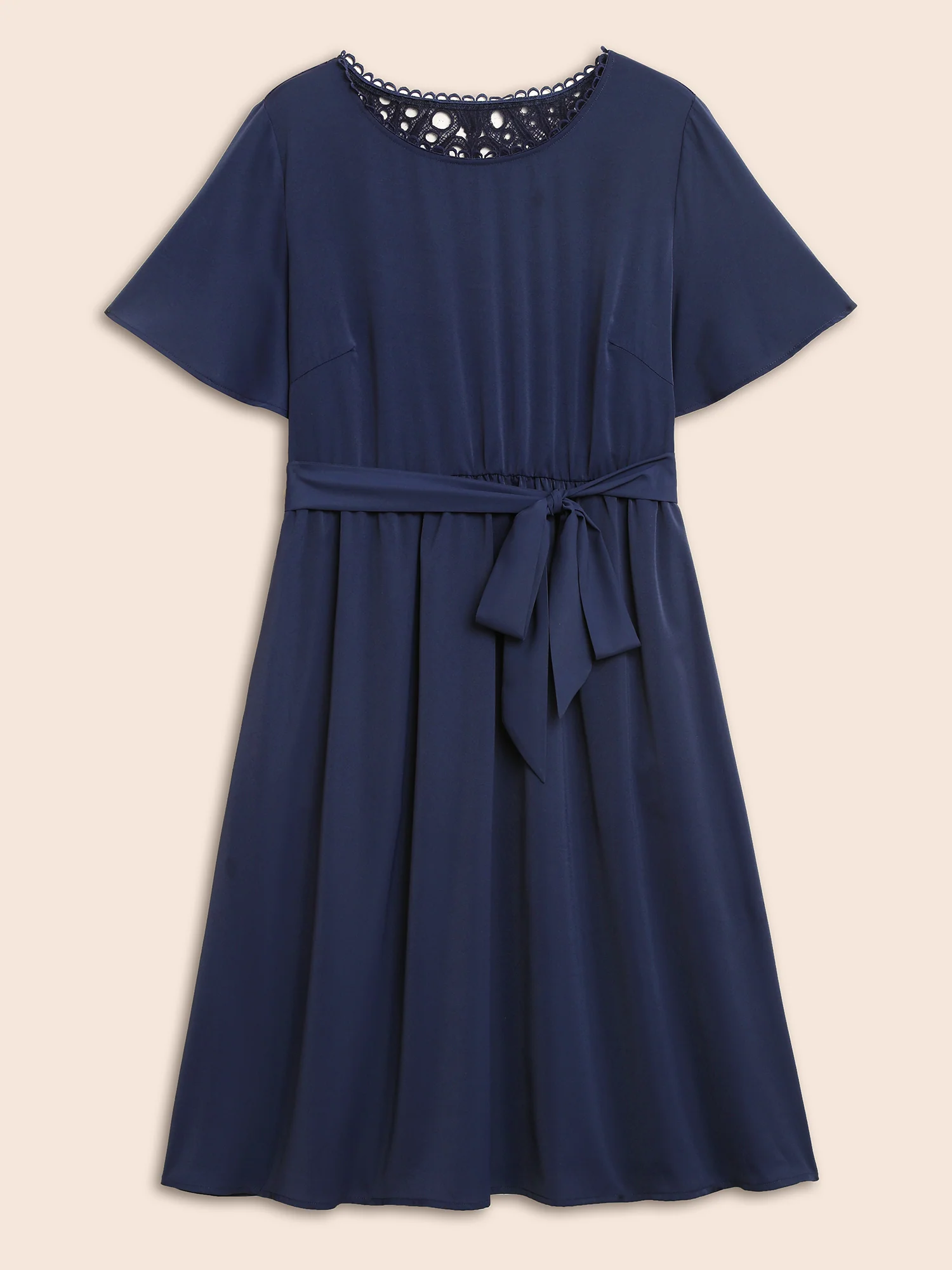 Round Neck Lace Patchwork Ruffle Sleeve Dress - Image 7