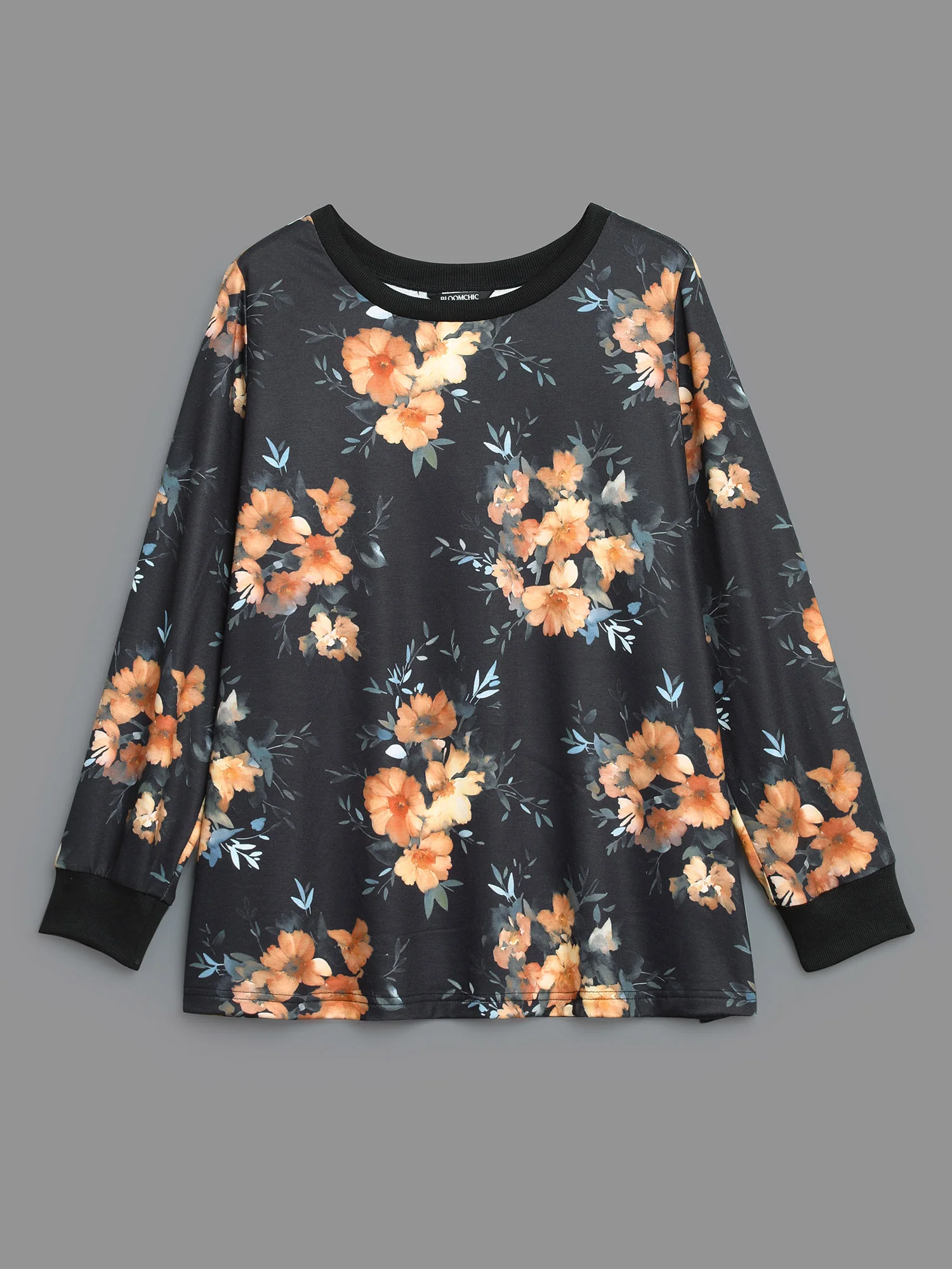 Round Neck Natural Flowers Slightly Stretchy Sweatshirt - Image 8