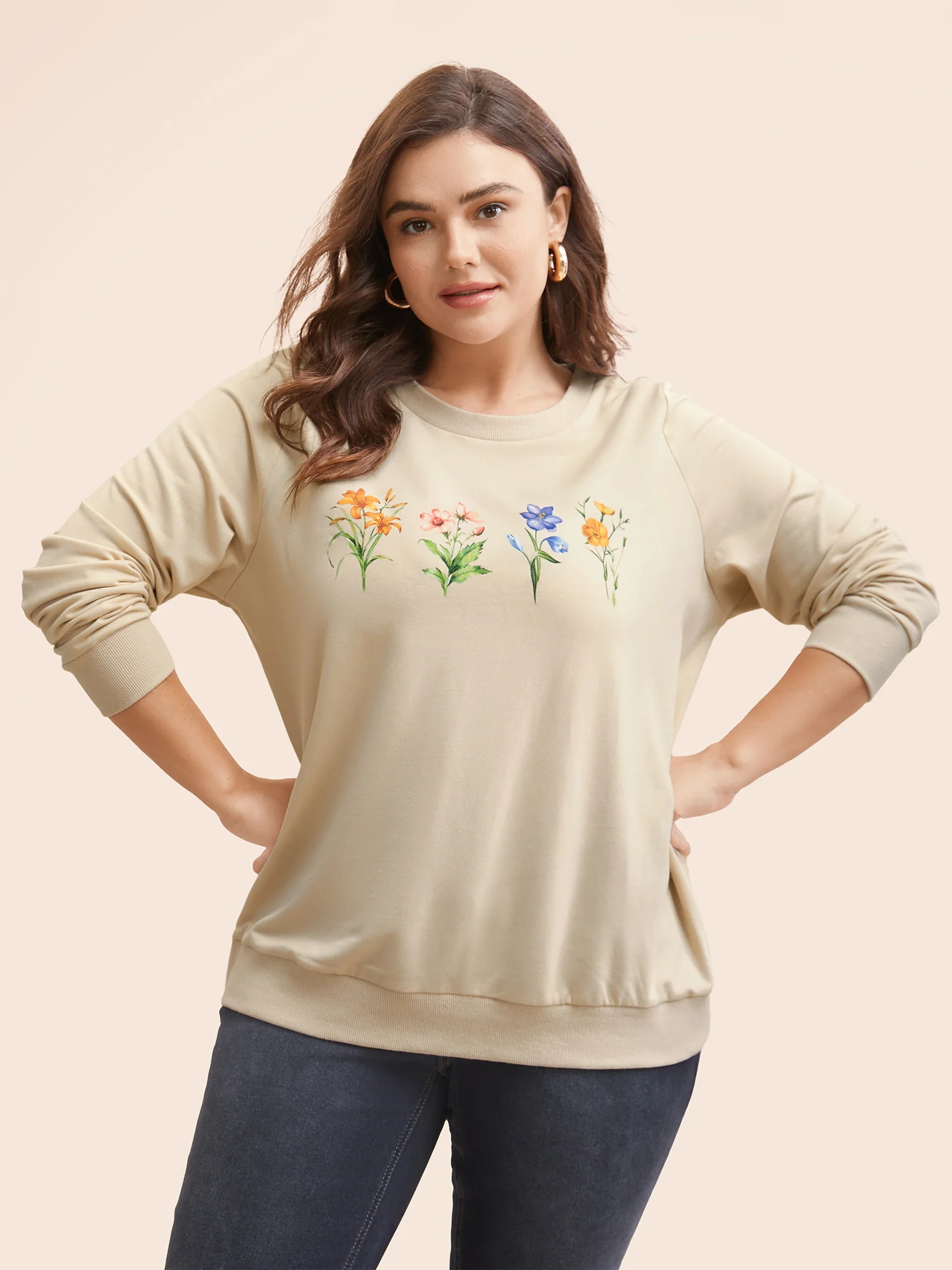 Round Neck Natural Flowers Sweatshirt - Image 4