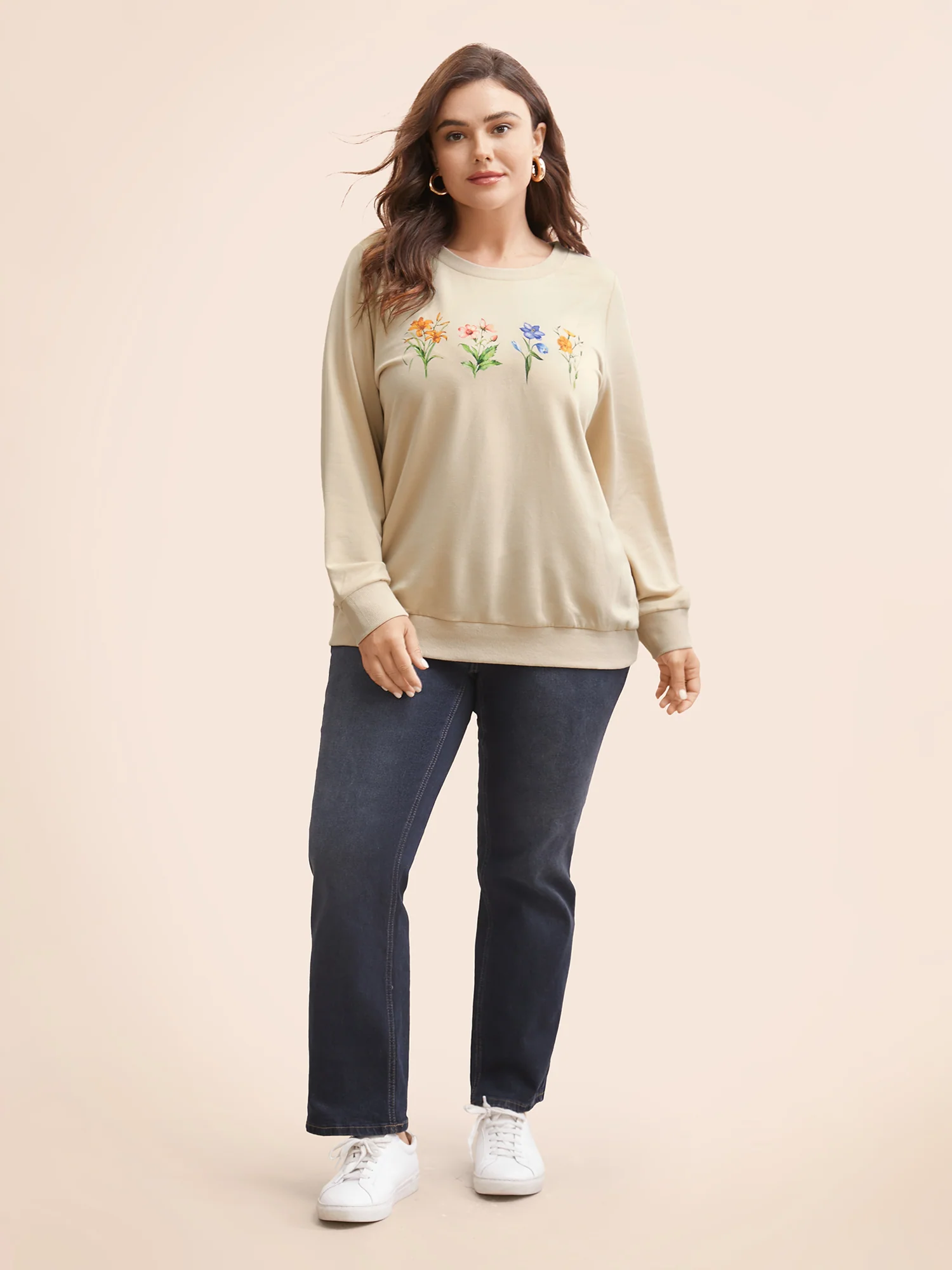 Round Neck Natural Flowers Sweatshirt - Image 5