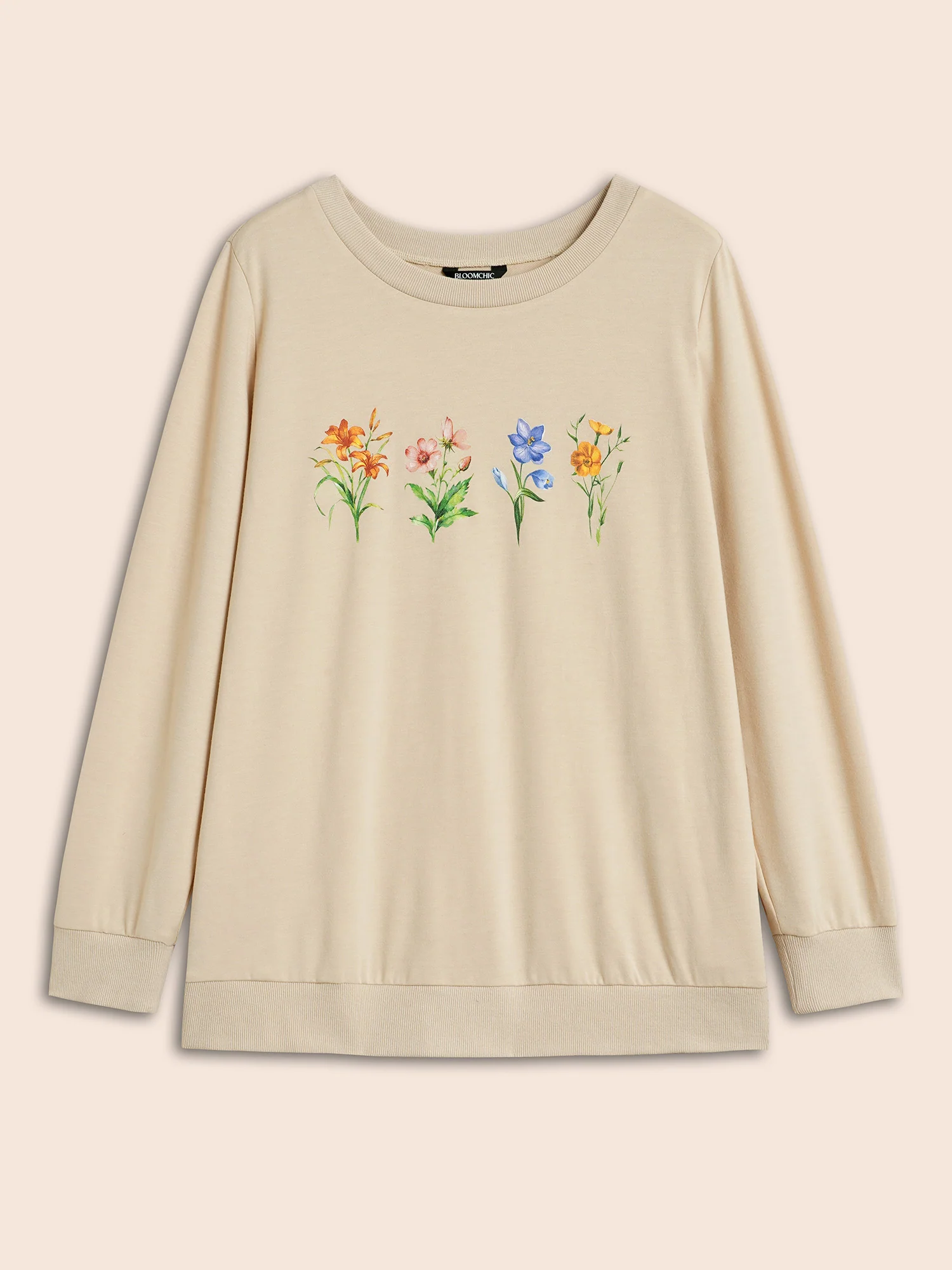 Round Neck Natural Flowers Sweatshirt - Image 8
