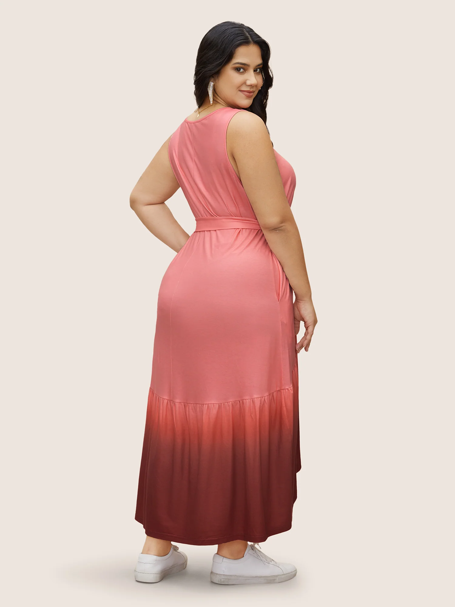 Round Neck Ombre Belted Tank Dress - Image 3