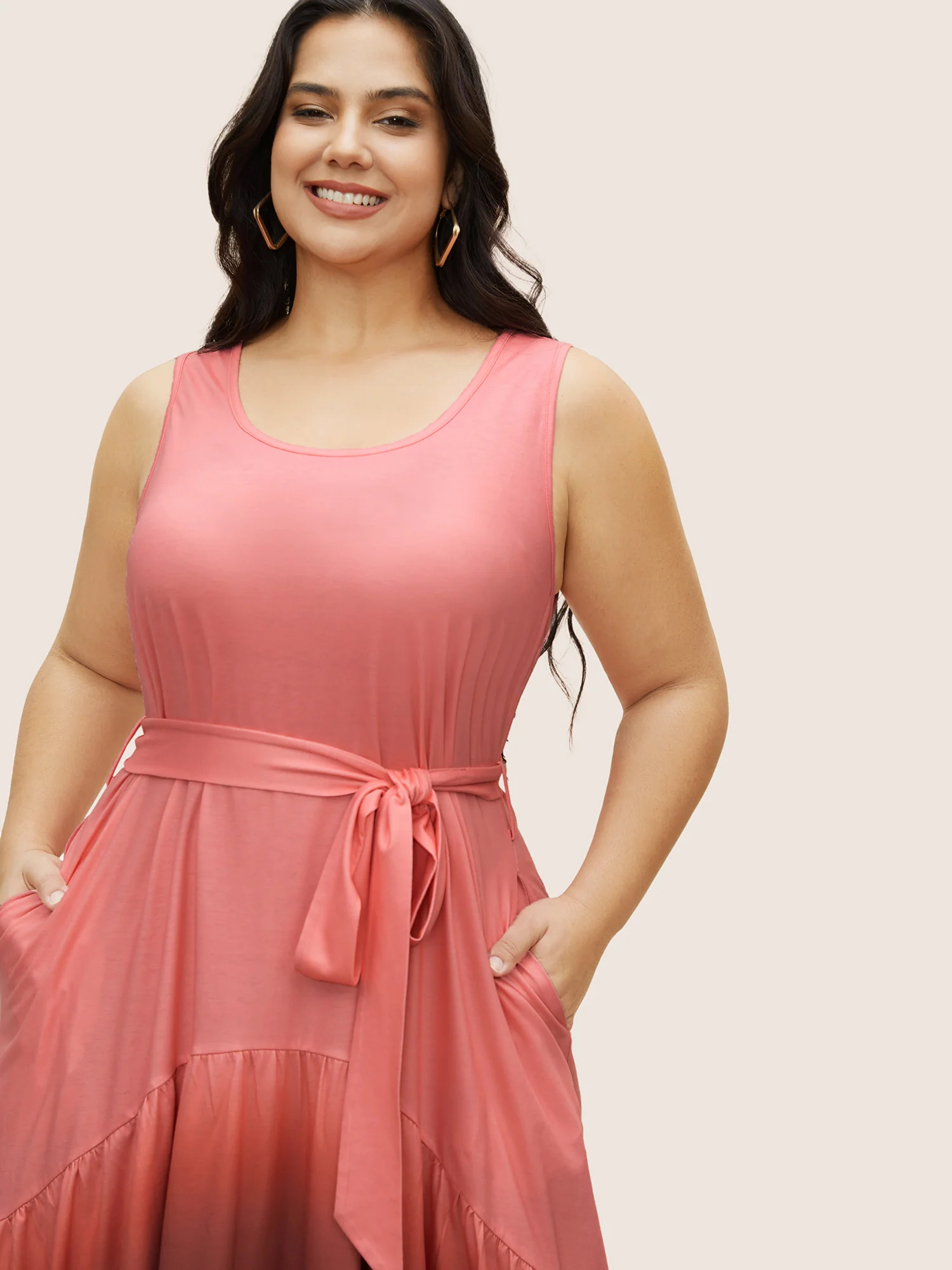Round Neck Ombre Belted Tank Dress - Image 4