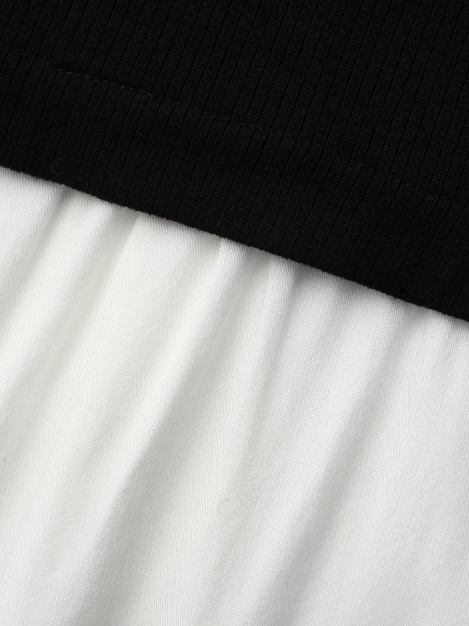 Round Neck Patchwork Contrast Gathered Blouse - Image 6