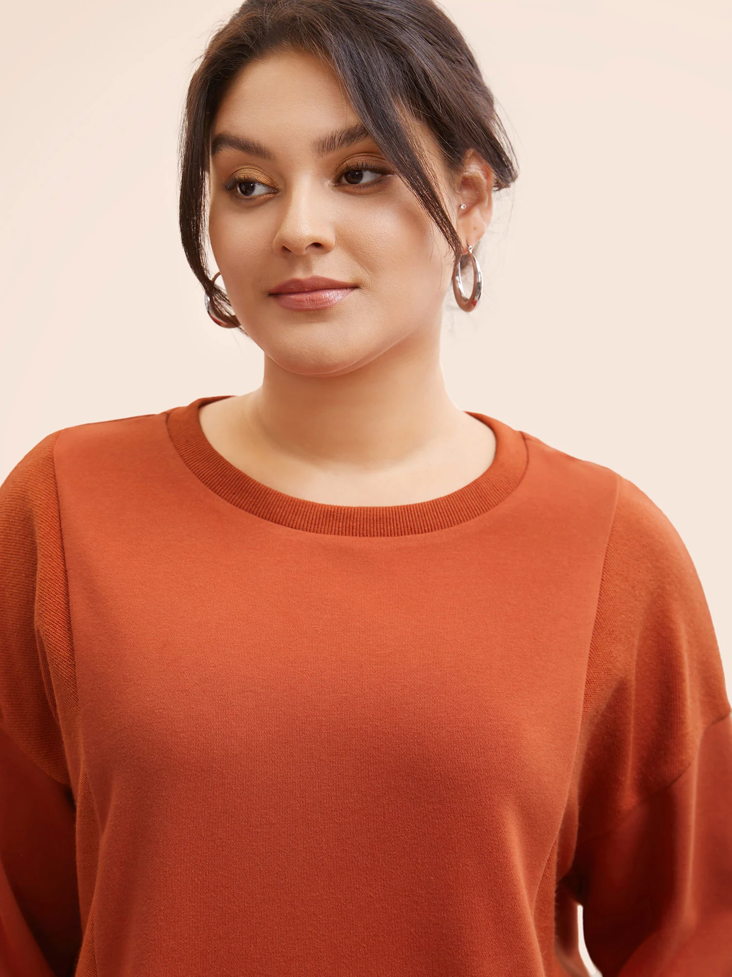 Round Neck Patchwork Drop Shoulder Sweatshirt - Image 2