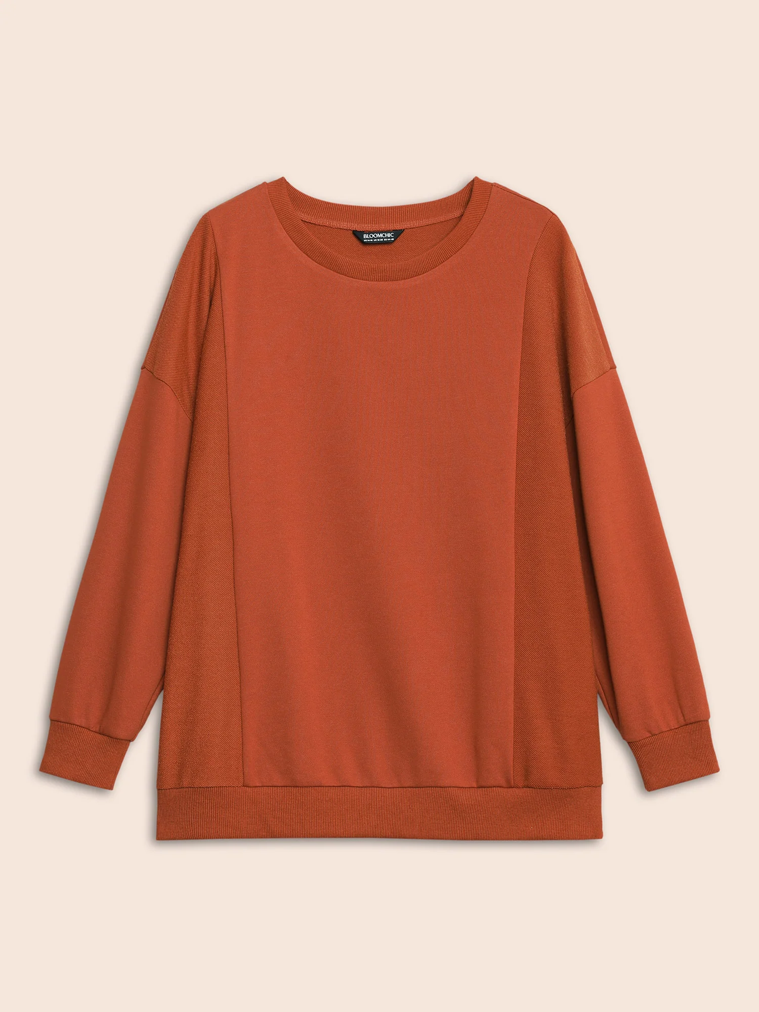 Round Neck Patchwork Drop Shoulder Sweatshirt - Image 7