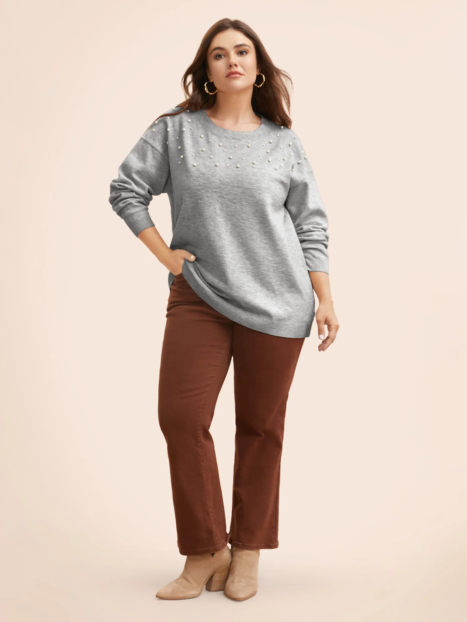 Round Neck Pearl Beaded Pullover - Image 10