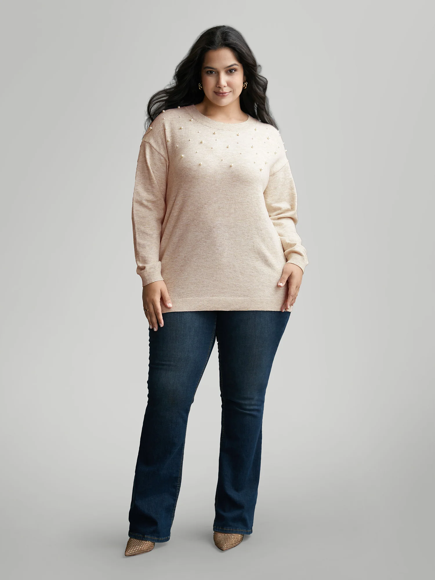 Round Neck Pearl Beaded Pullover - Image 2