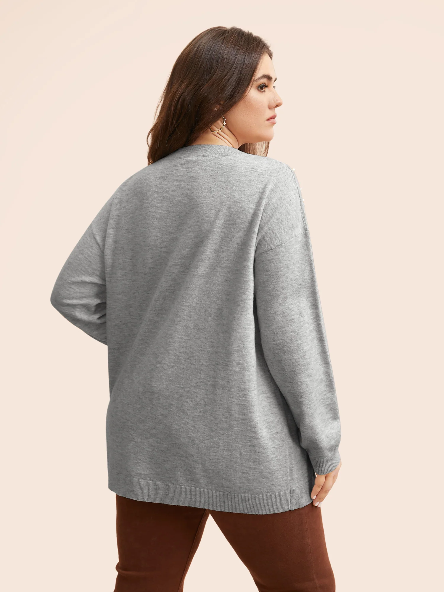 Round Neck Pearl Beaded Pullover - Image 9