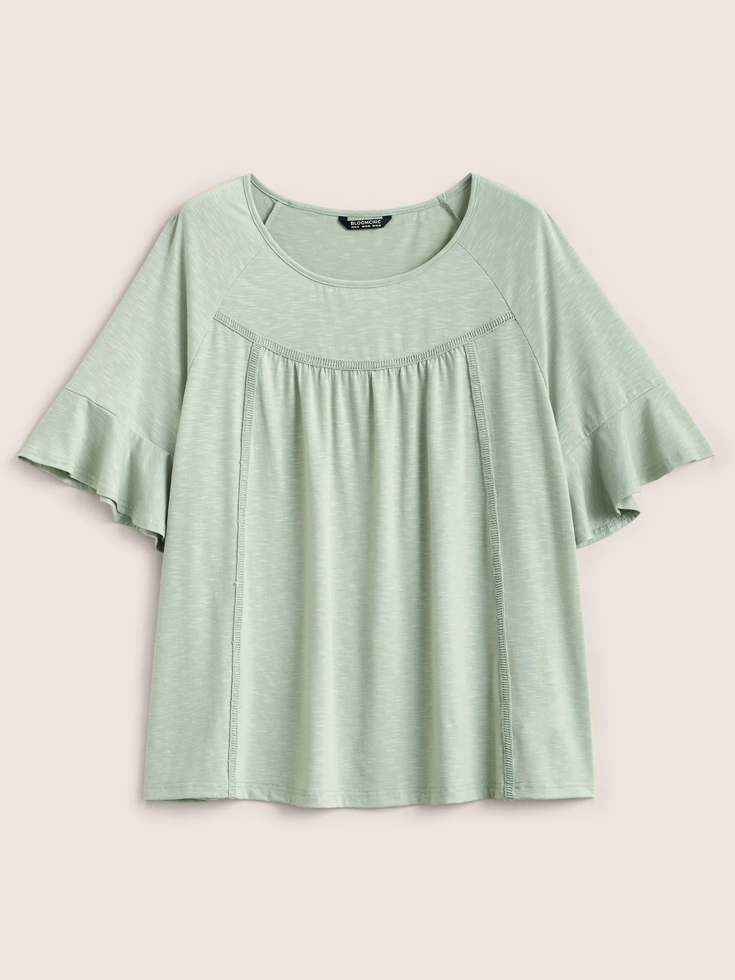Round Neck Plain Gathered Ruffles T-shirt - Image 6