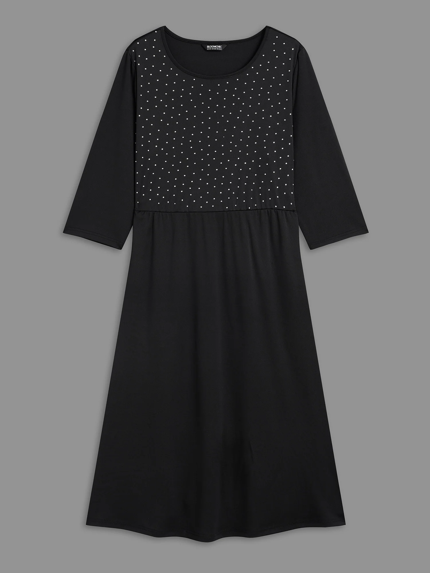 Round Neck Rhinestone Patchwork Midi Dress - Image 7