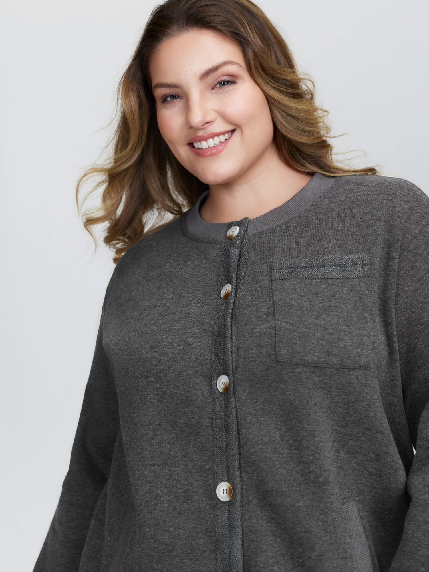 Round Neck Ribbed Hem Button Coat - Image 2