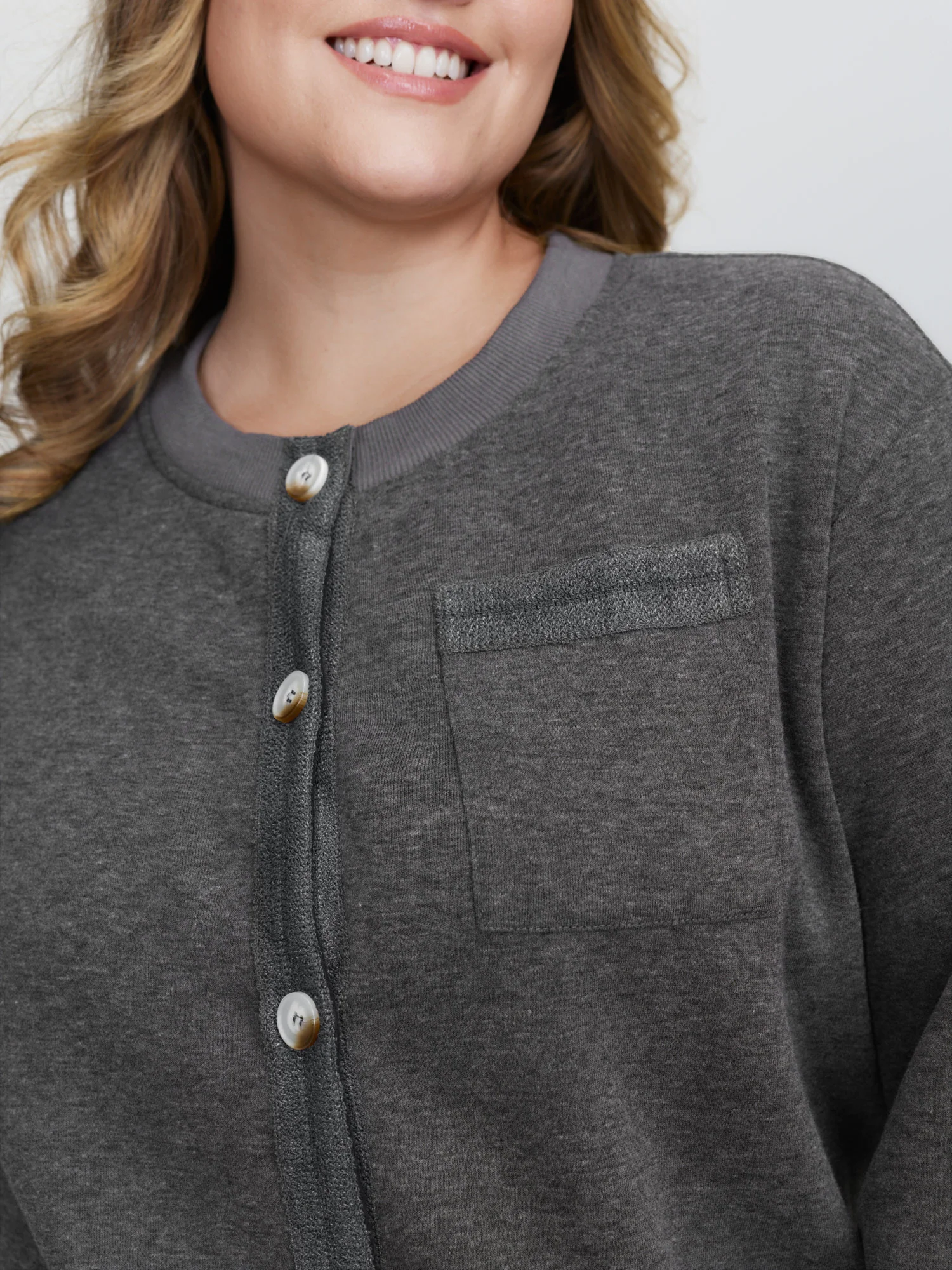 Round Neck Ribbed Hem Button Coat - Image 4