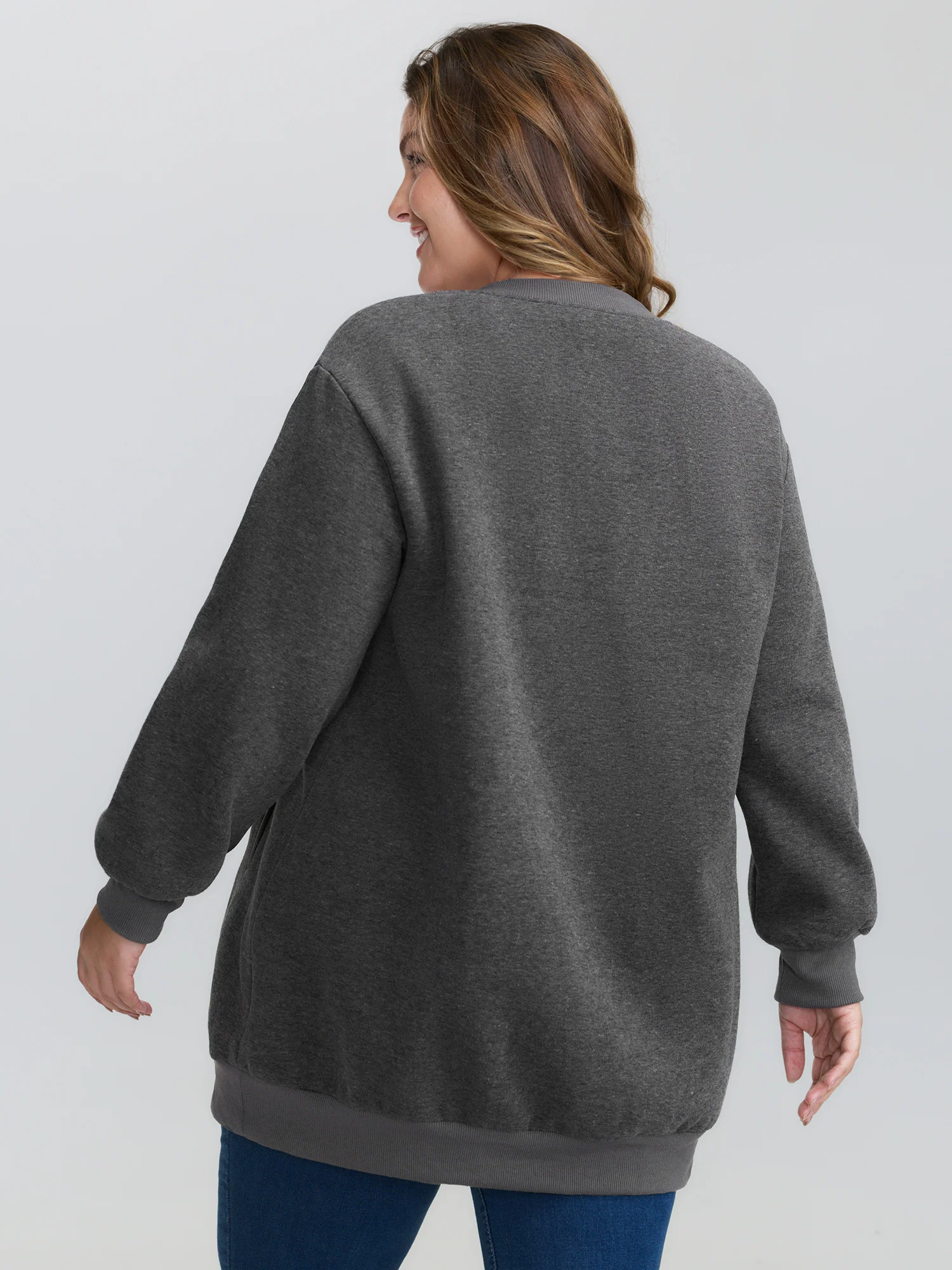 Round Neck Ribbed Hem Button Coat - Image 5