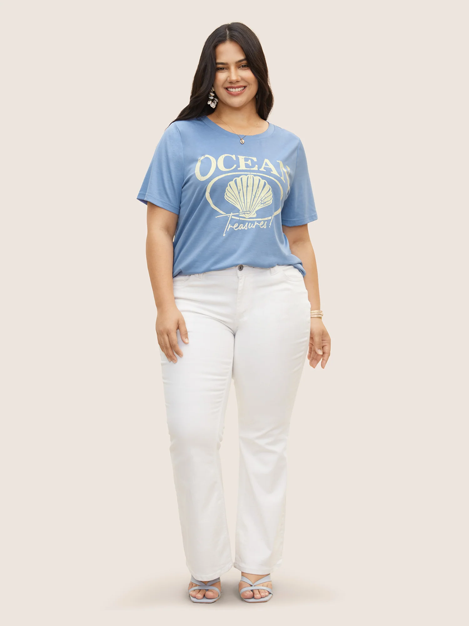 Round Neck Sea Shells Print T-shirt - Image 4