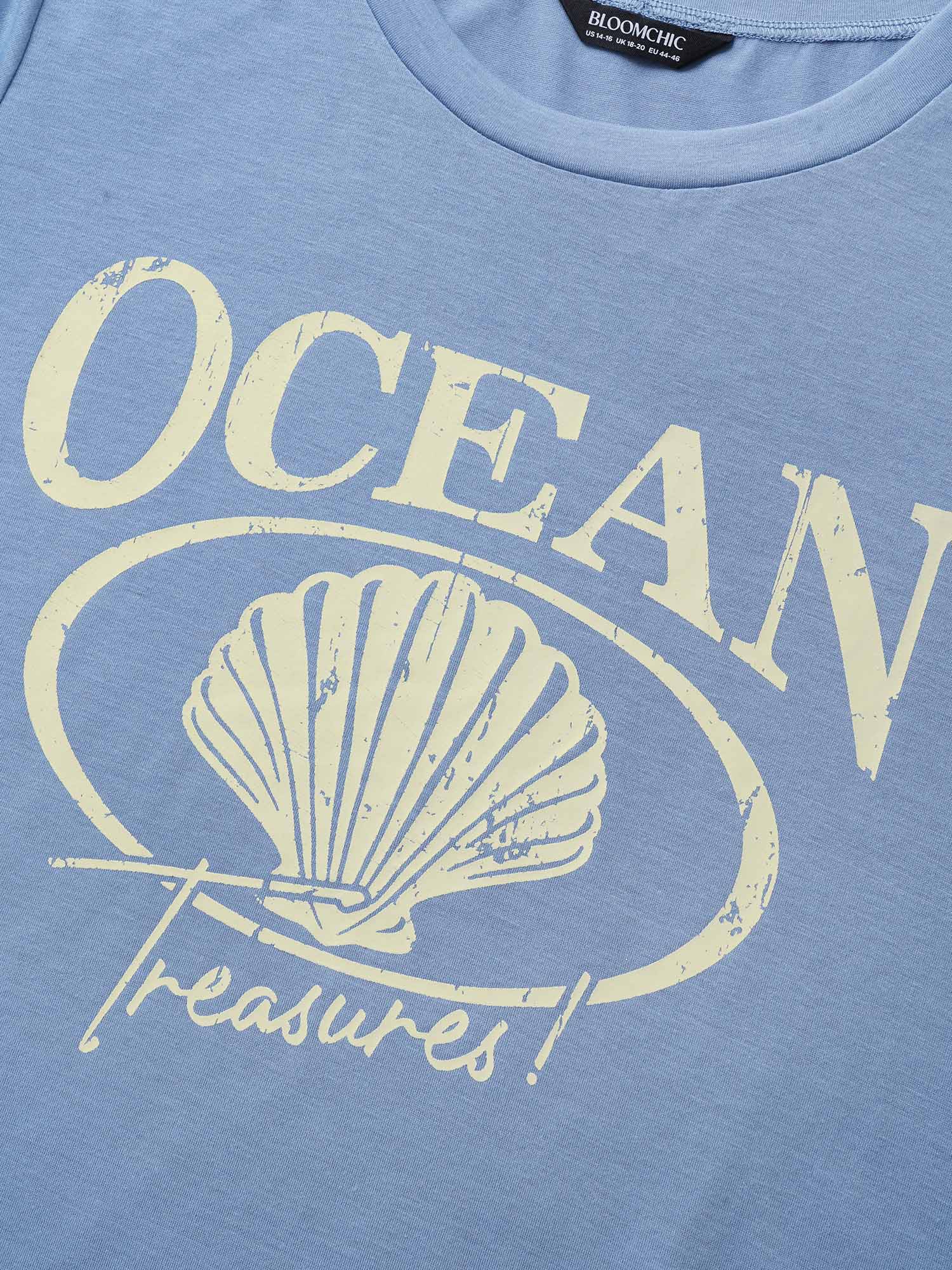 Round Neck Sea Shells Print T-shirt - Image 5