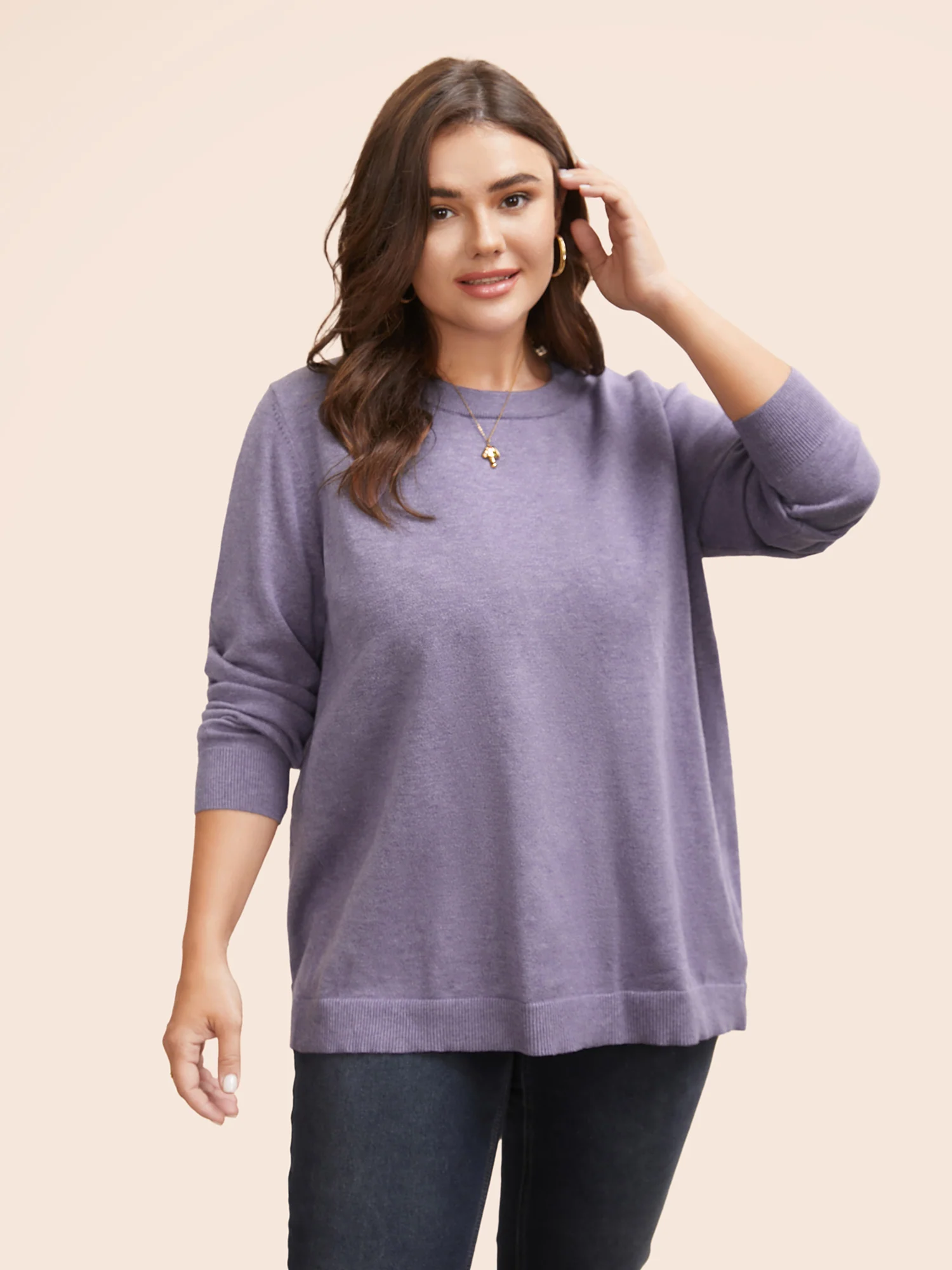 Round Neck Solid Cut Out Pullover - Image 2