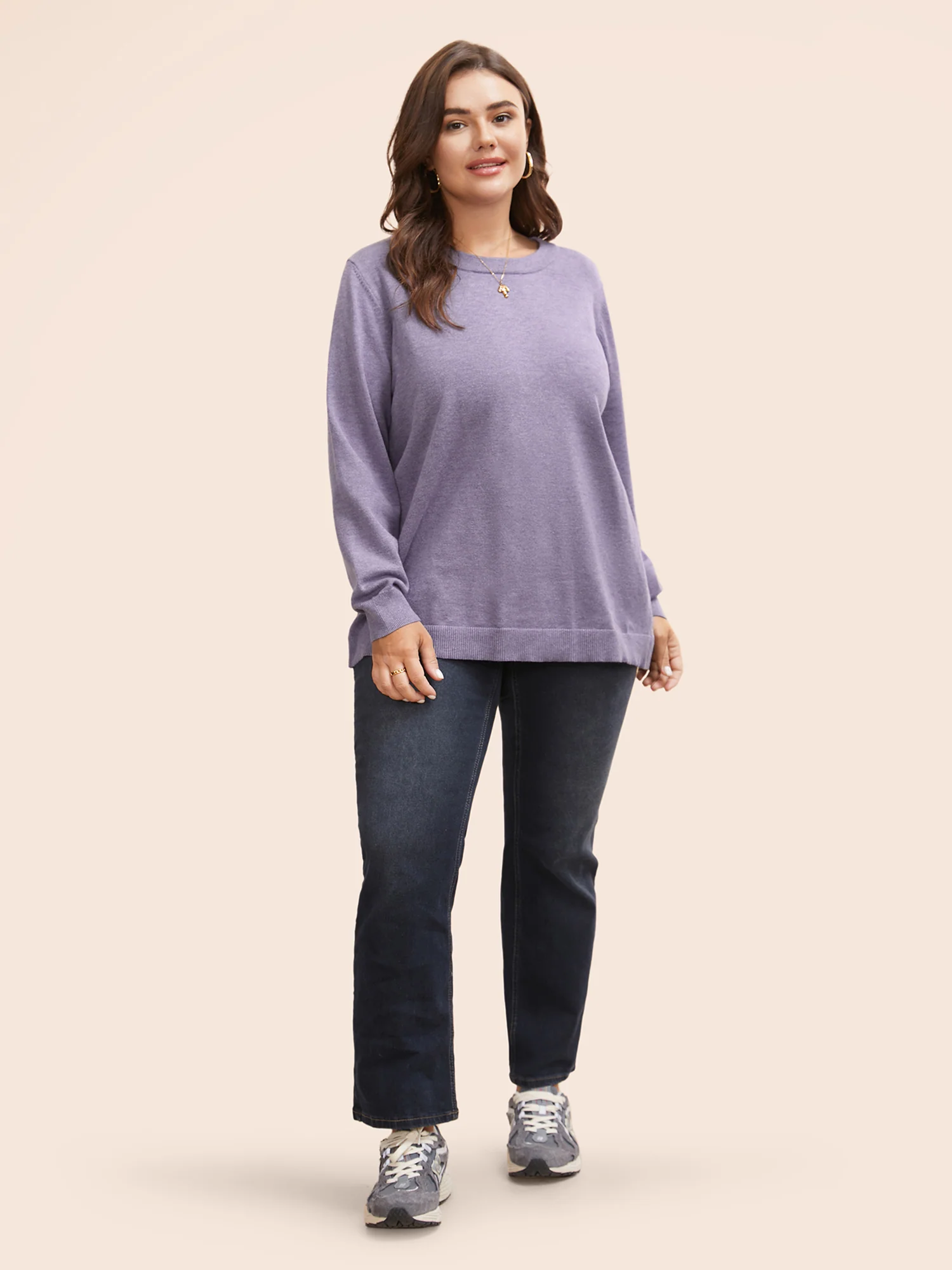 Round Neck Solid Cut Out Pullover - Image 3