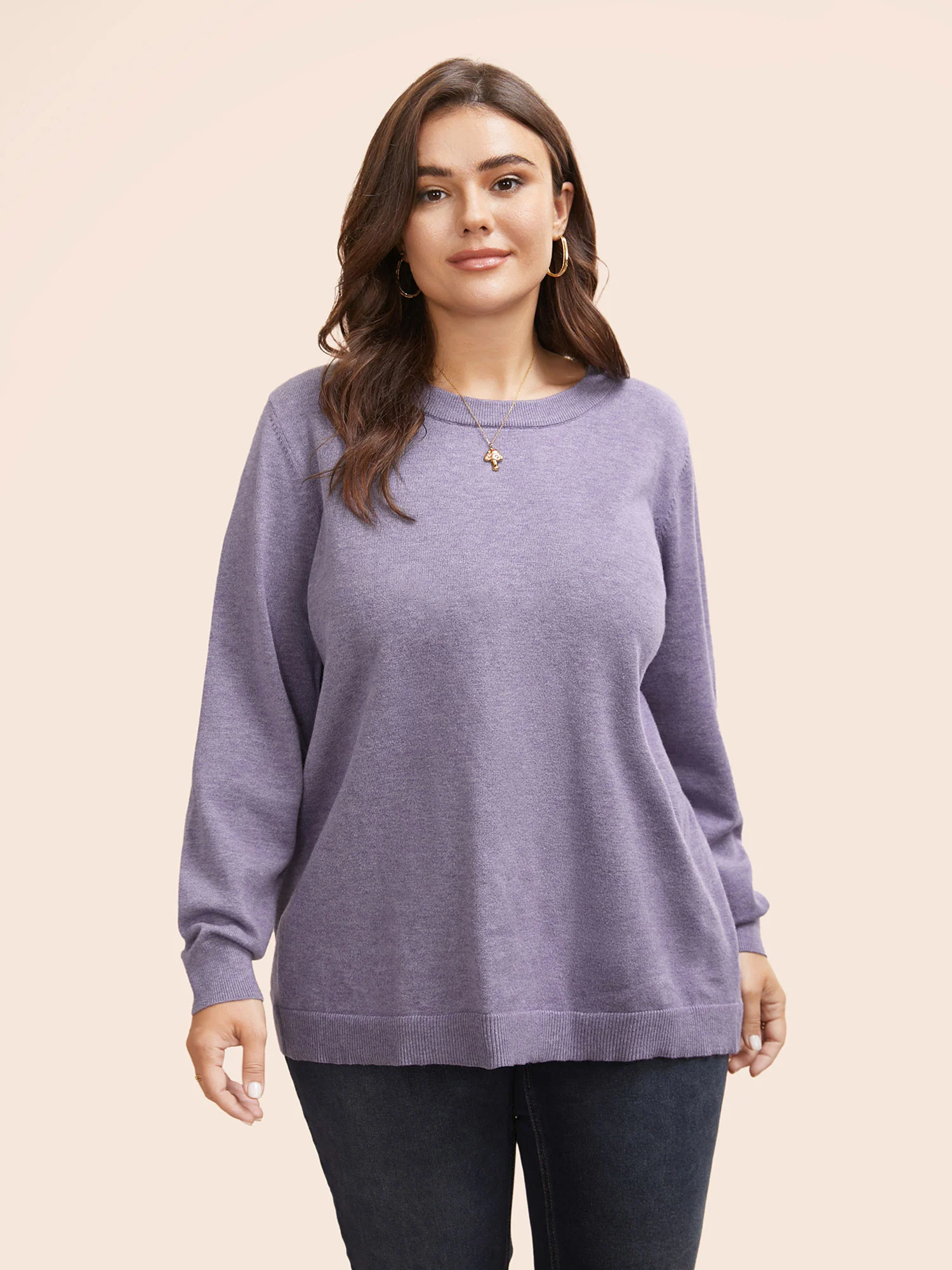 Round Neck Solid Cut Out Pullover - Image 4