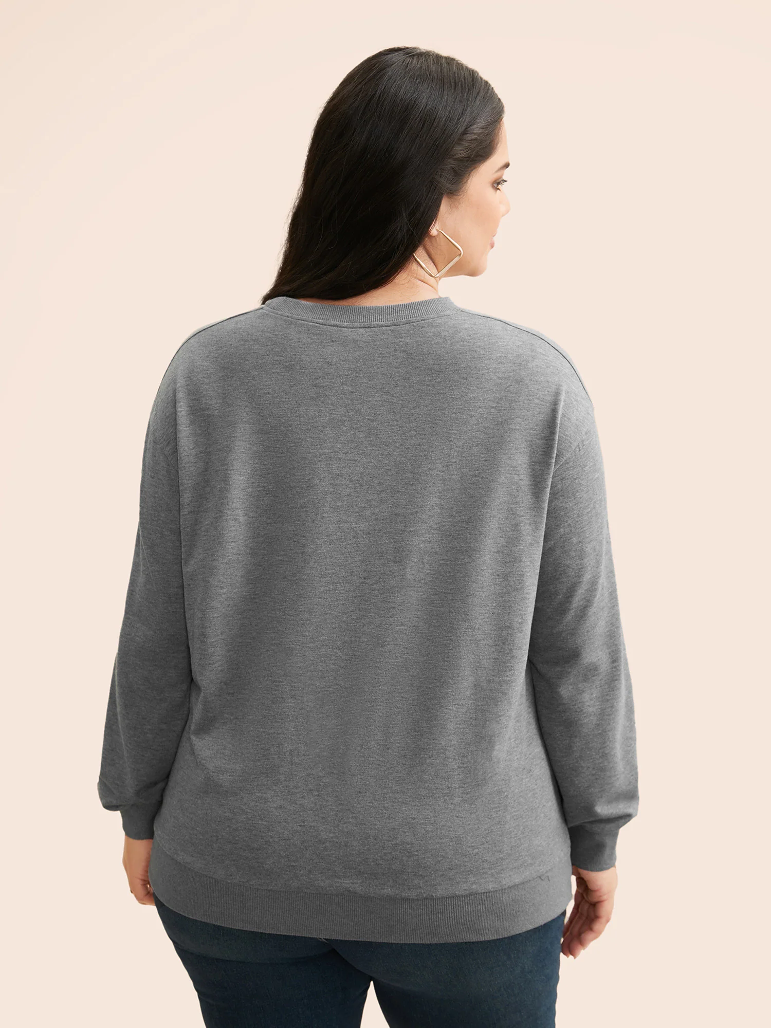 Round Neck Stitch Slightly Stretchy Sweatshirt - Image 2
