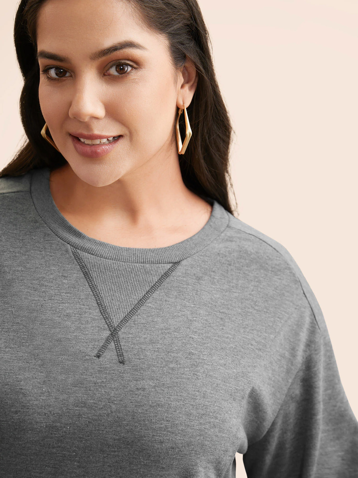 Round Neck Stitch Slightly Stretchy Sweatshirt - Image 4