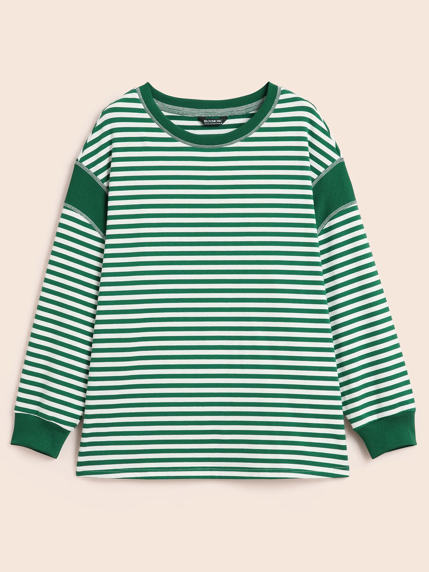 Round Neck Striped Patchwork Stitch Sweatshirt - Image 9