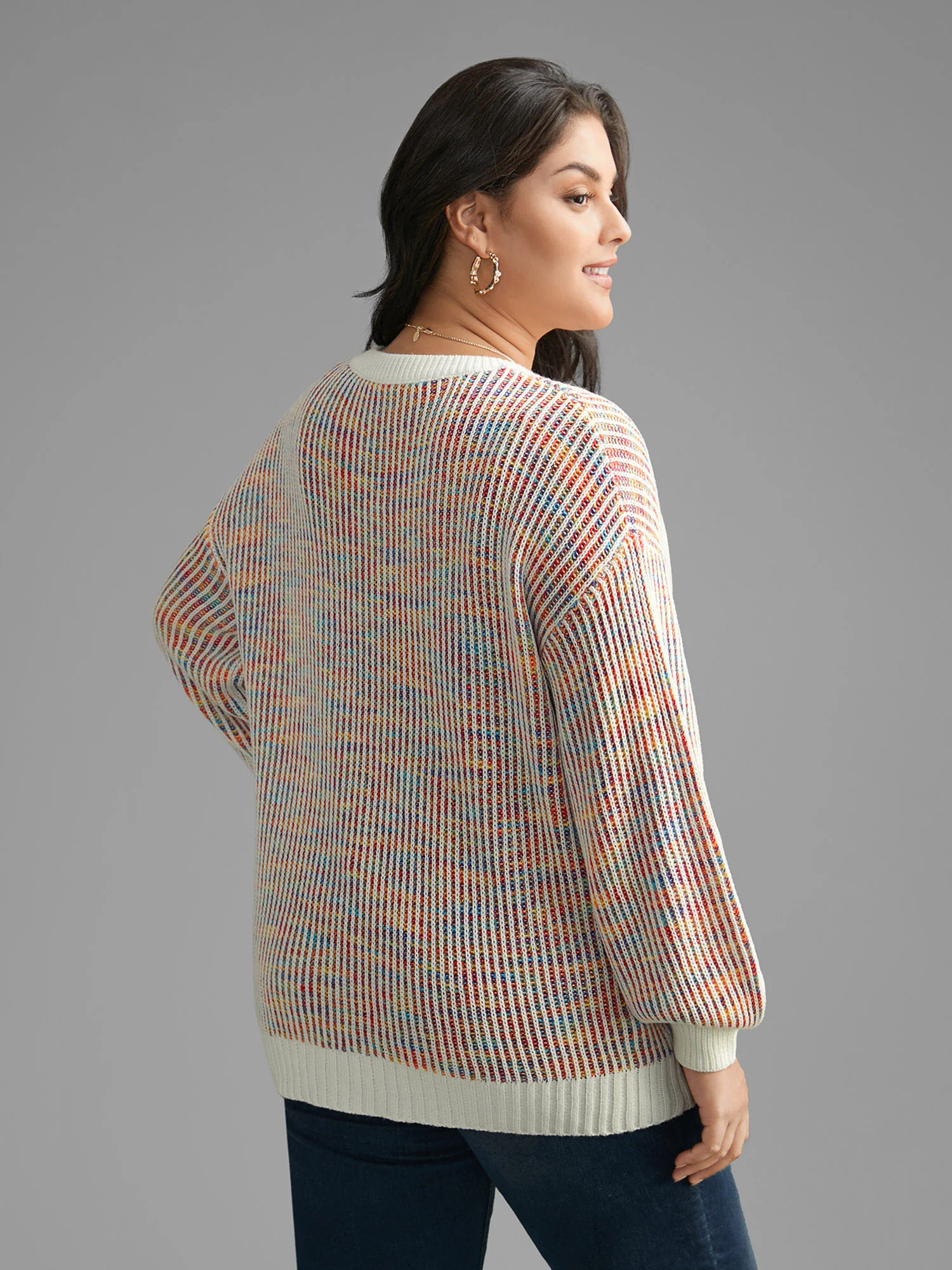 Round Neck Texture Contrast Heather Pullover - Image 2