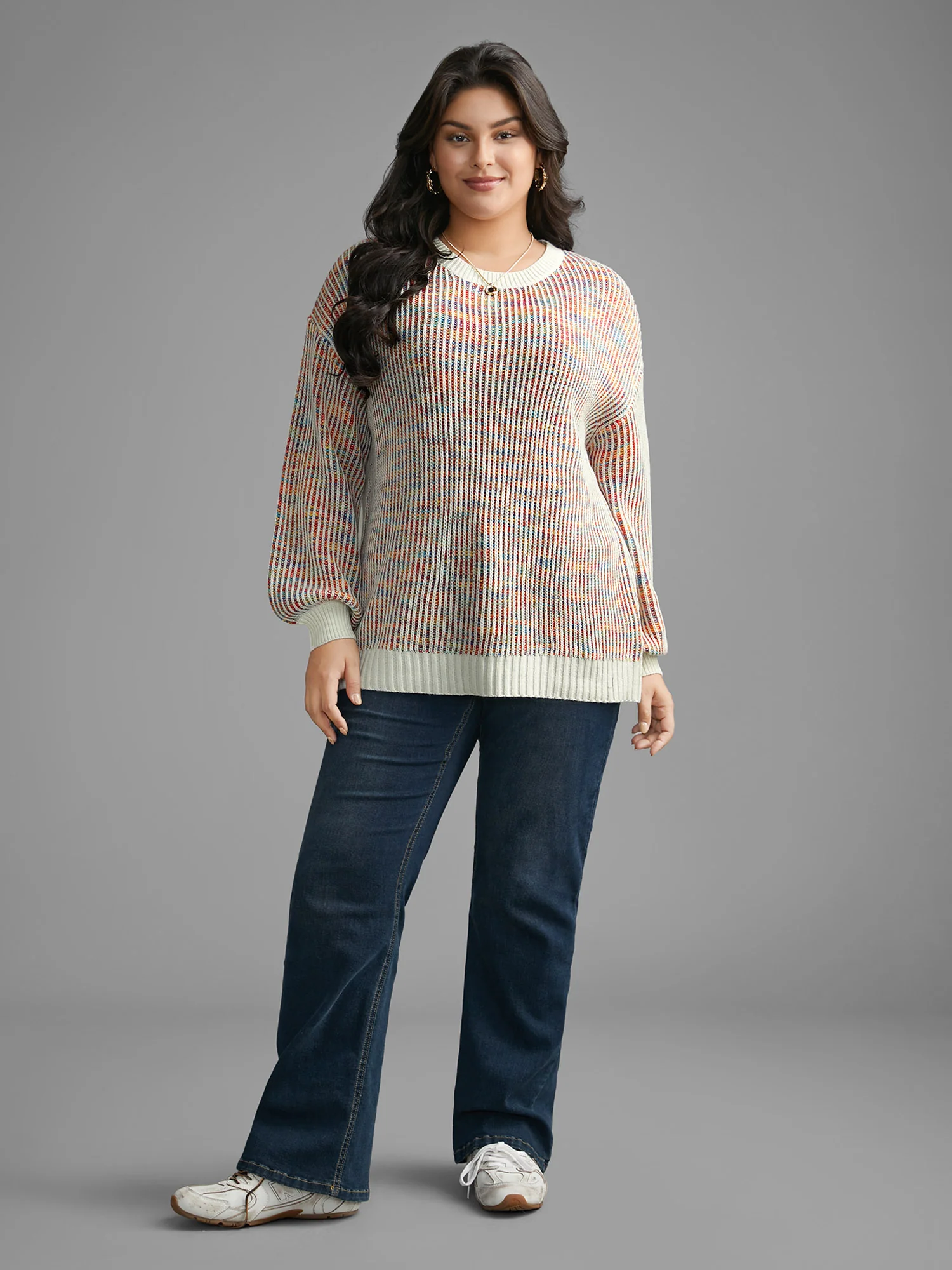 Round Neck Texture Contrast Heather Pullover - Image 4