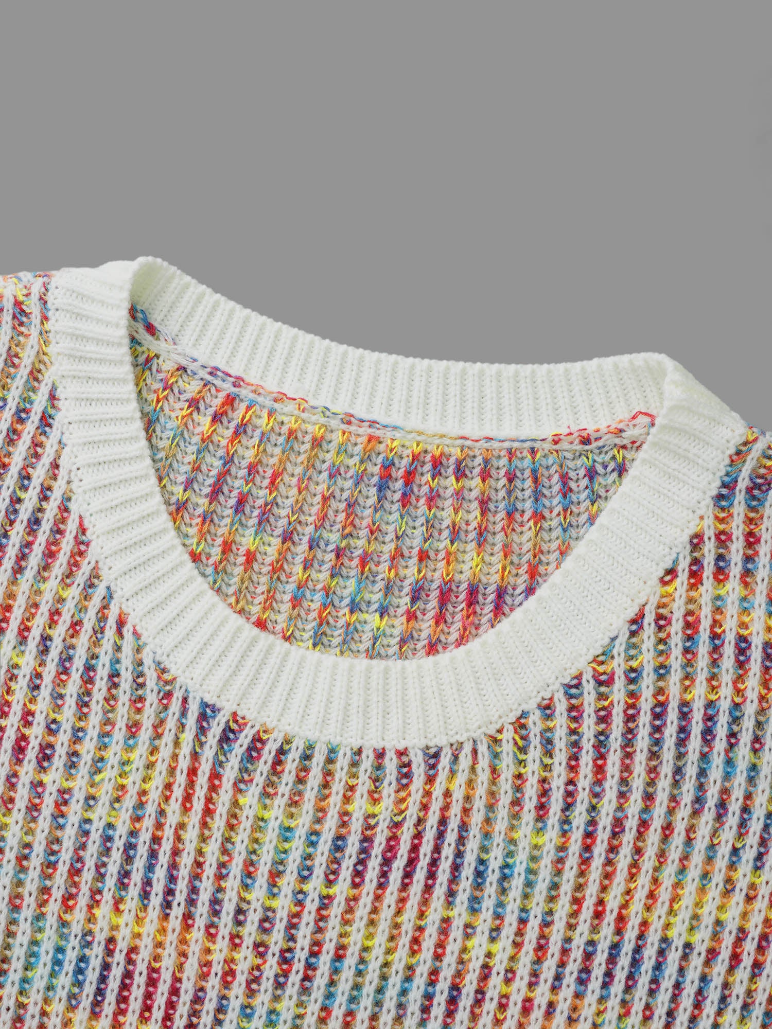 Round Neck Texture Contrast Heather Pullover - Image 6