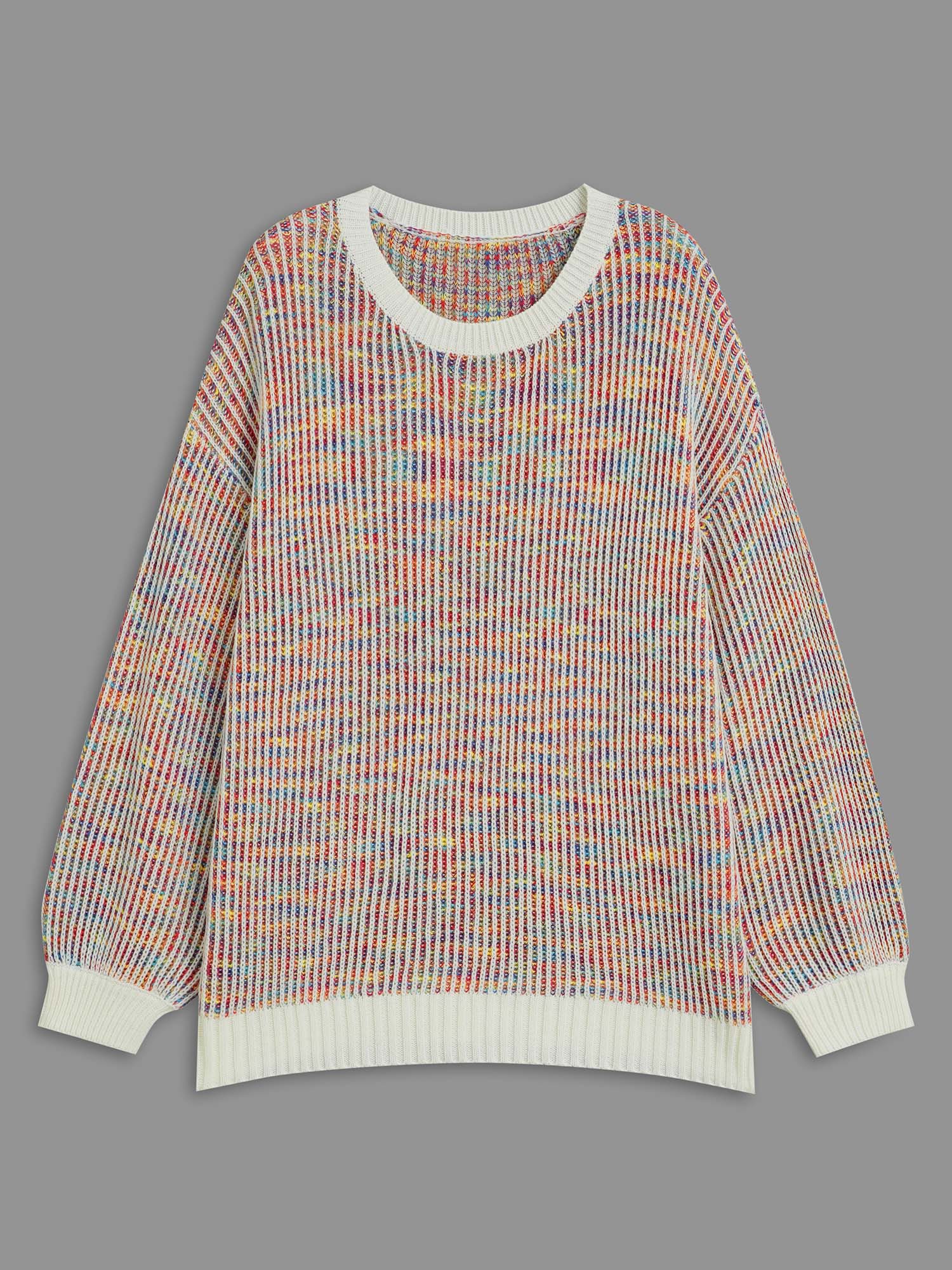 Round Neck Texture Contrast Heather Pullover - Image 8